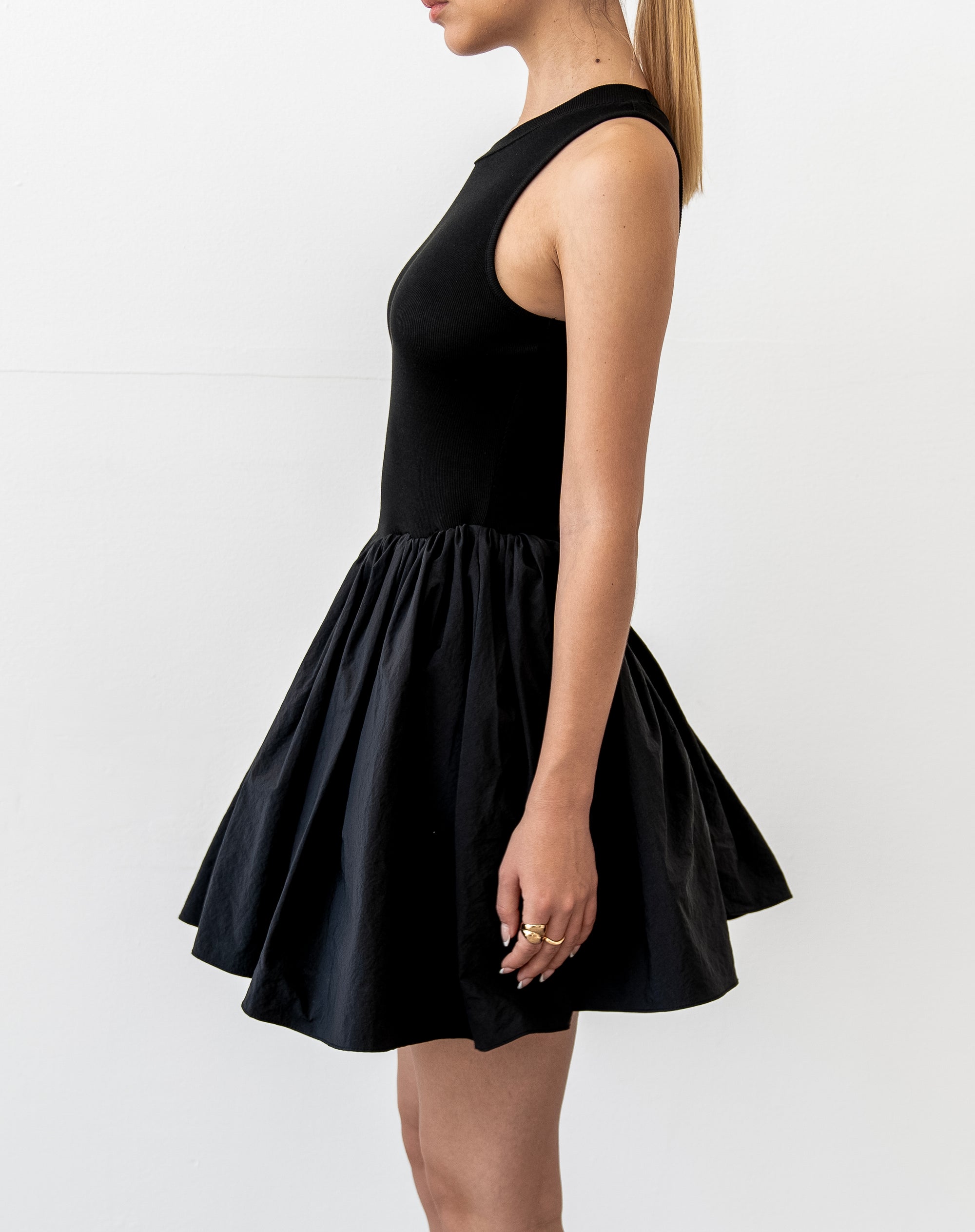 Avery Sleeveless Flare Mini Dress, Black