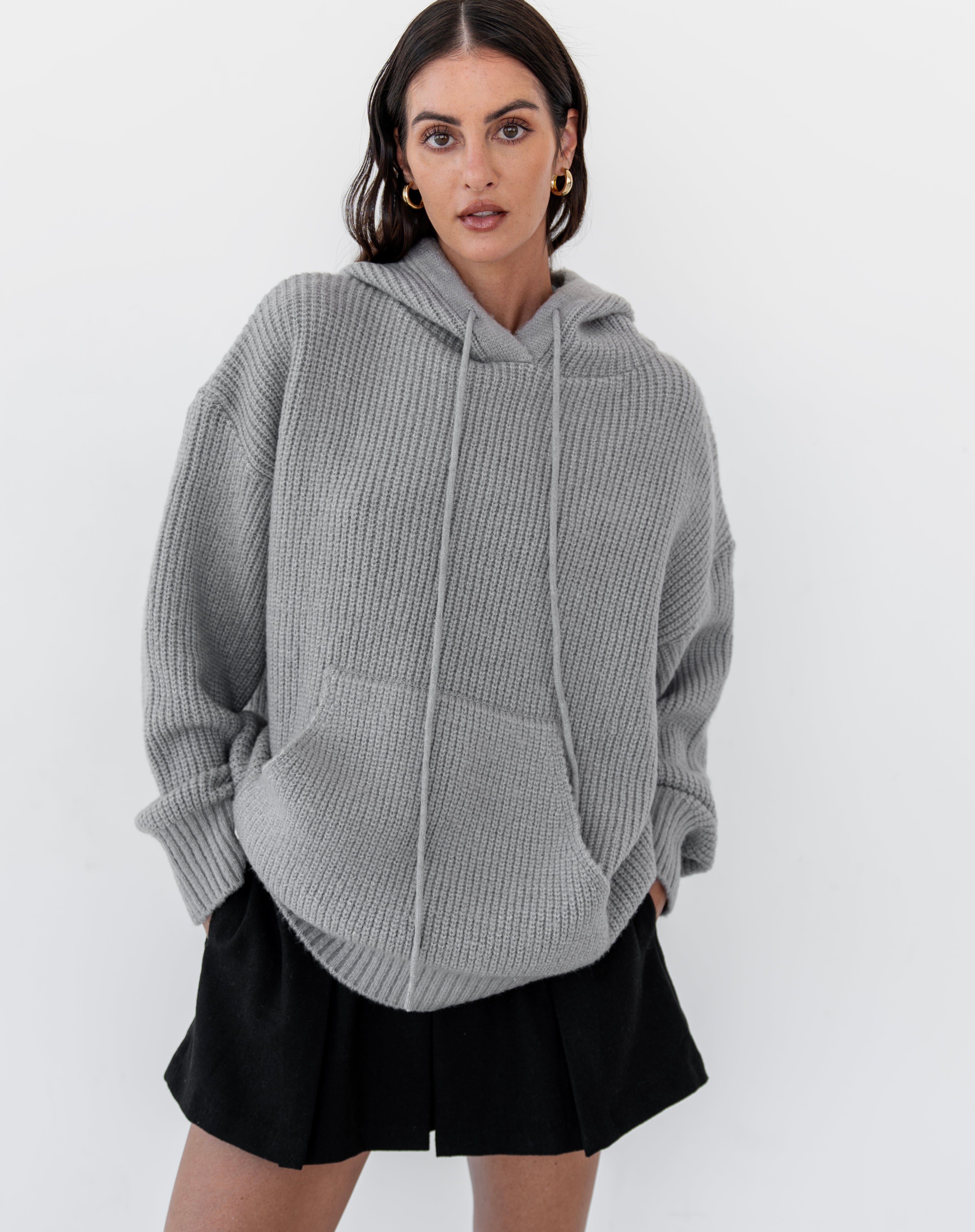 Raine Sweater Hoodie Top, Grey