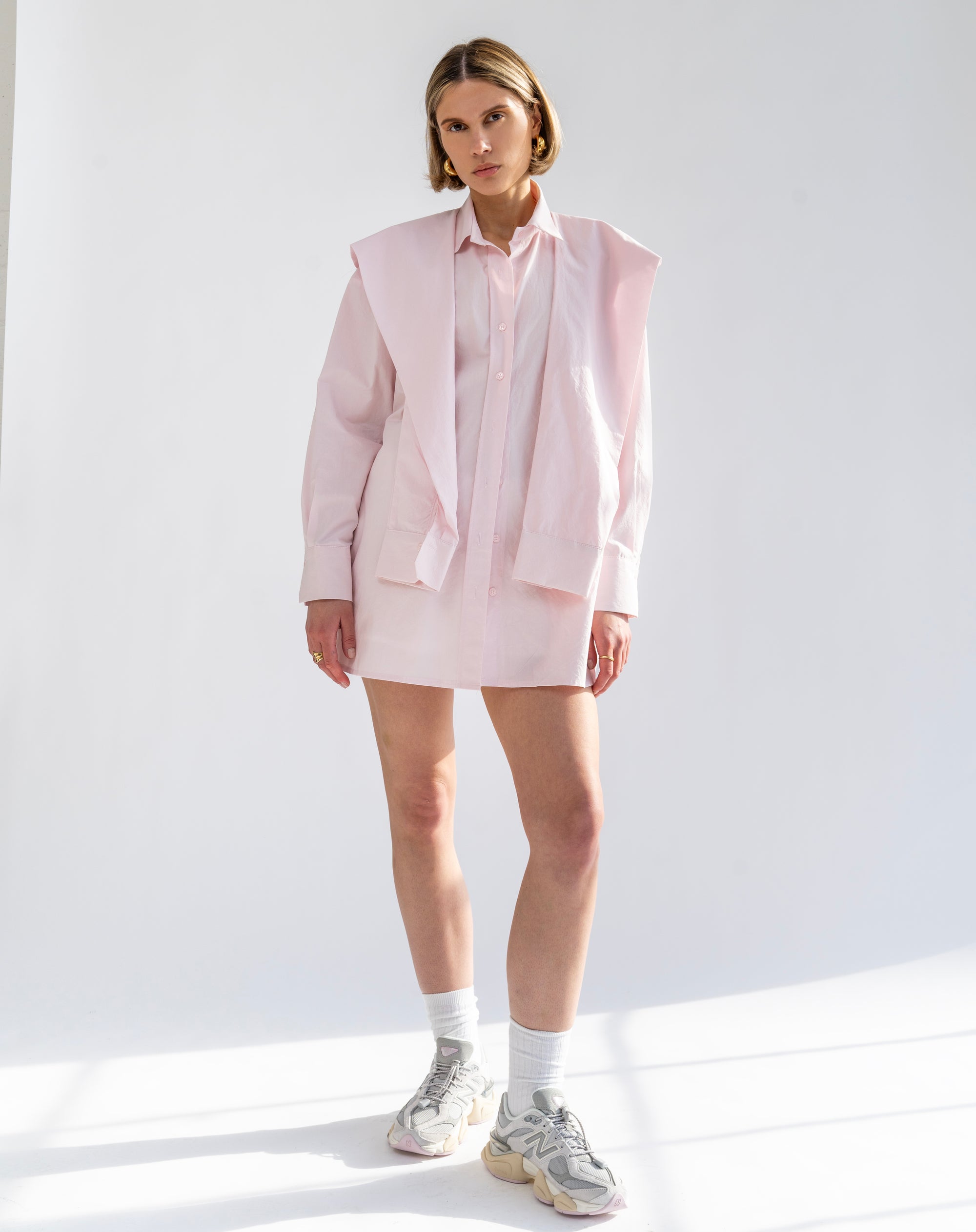 Soren Front Tie Oversized Shirt, Pink