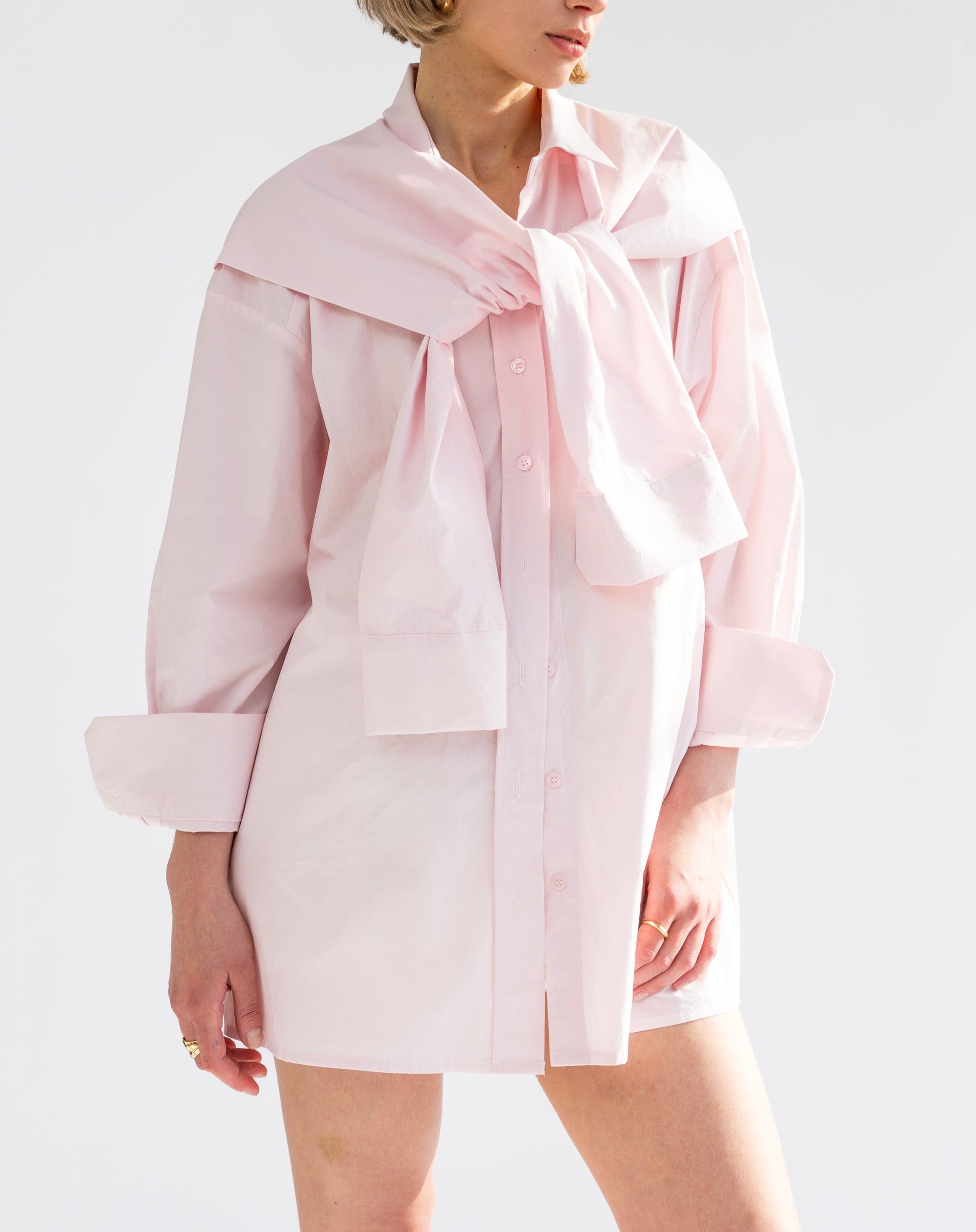 Soren Front Tie Oversized Shirt, Pink