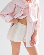 Everly Crushed Satin Lace Shorts, Peach