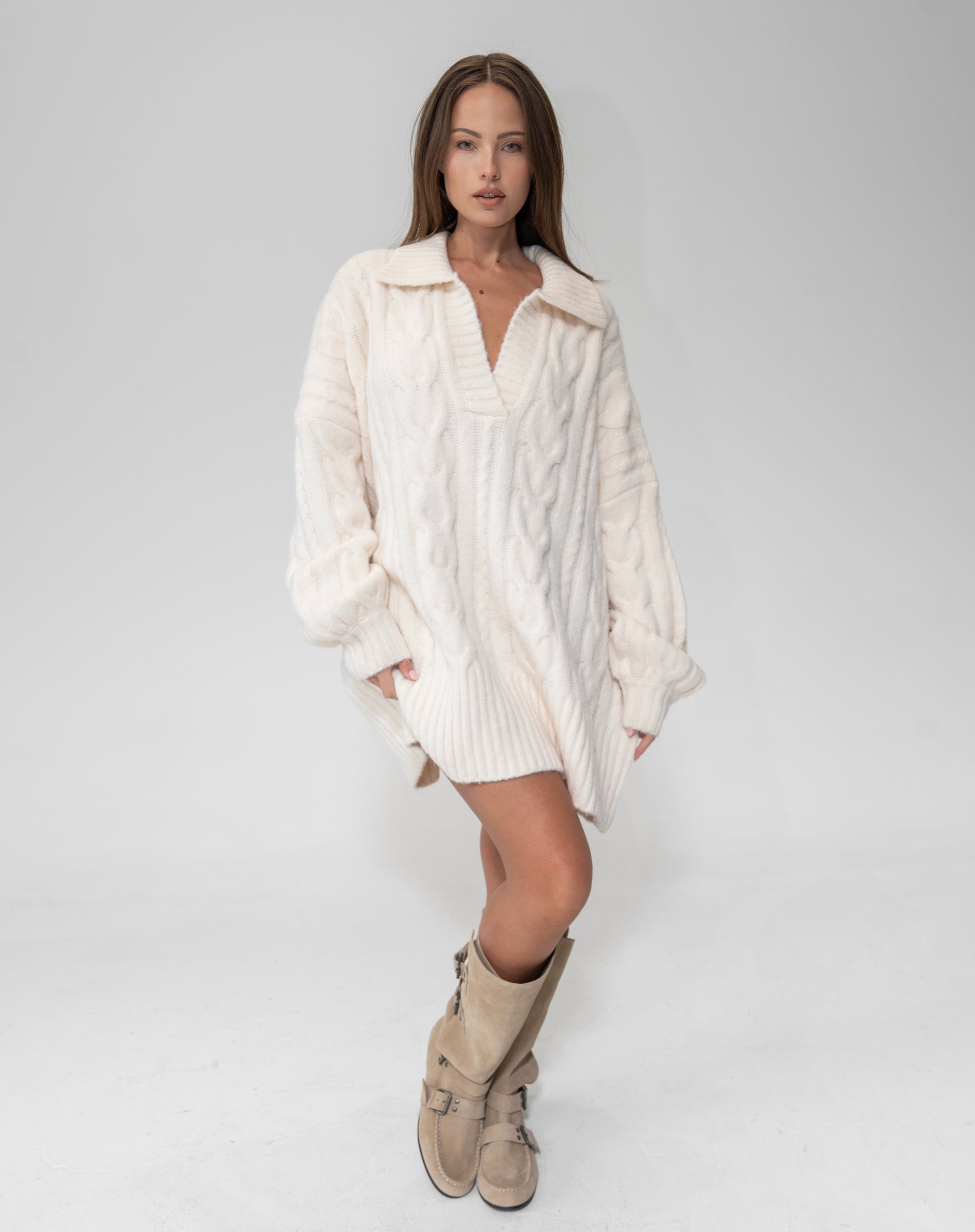 Belle Sweater Dress, Cream Cream / Xs/S Belle Sweater Dress, Cream Cream / Xs/S