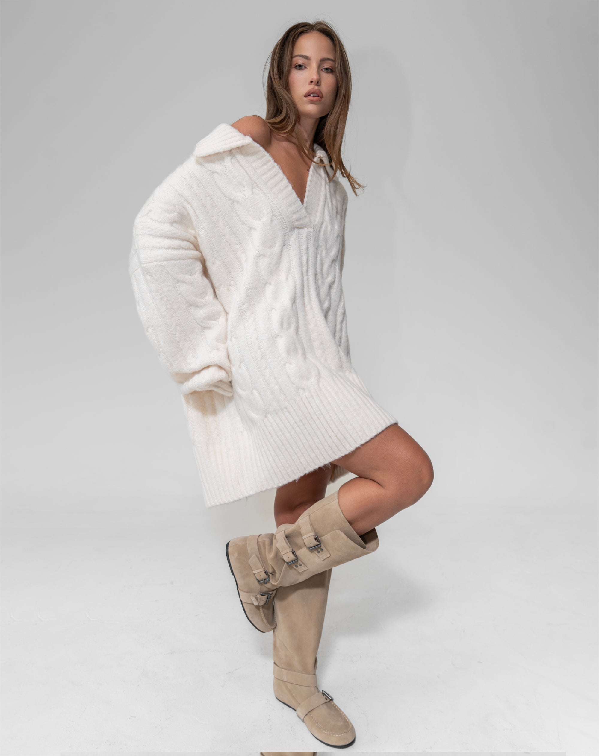 Belle Sweater Dress, Cream Cream / Xs/S Belle Sweater Dress, Cream Cream / Xs/S