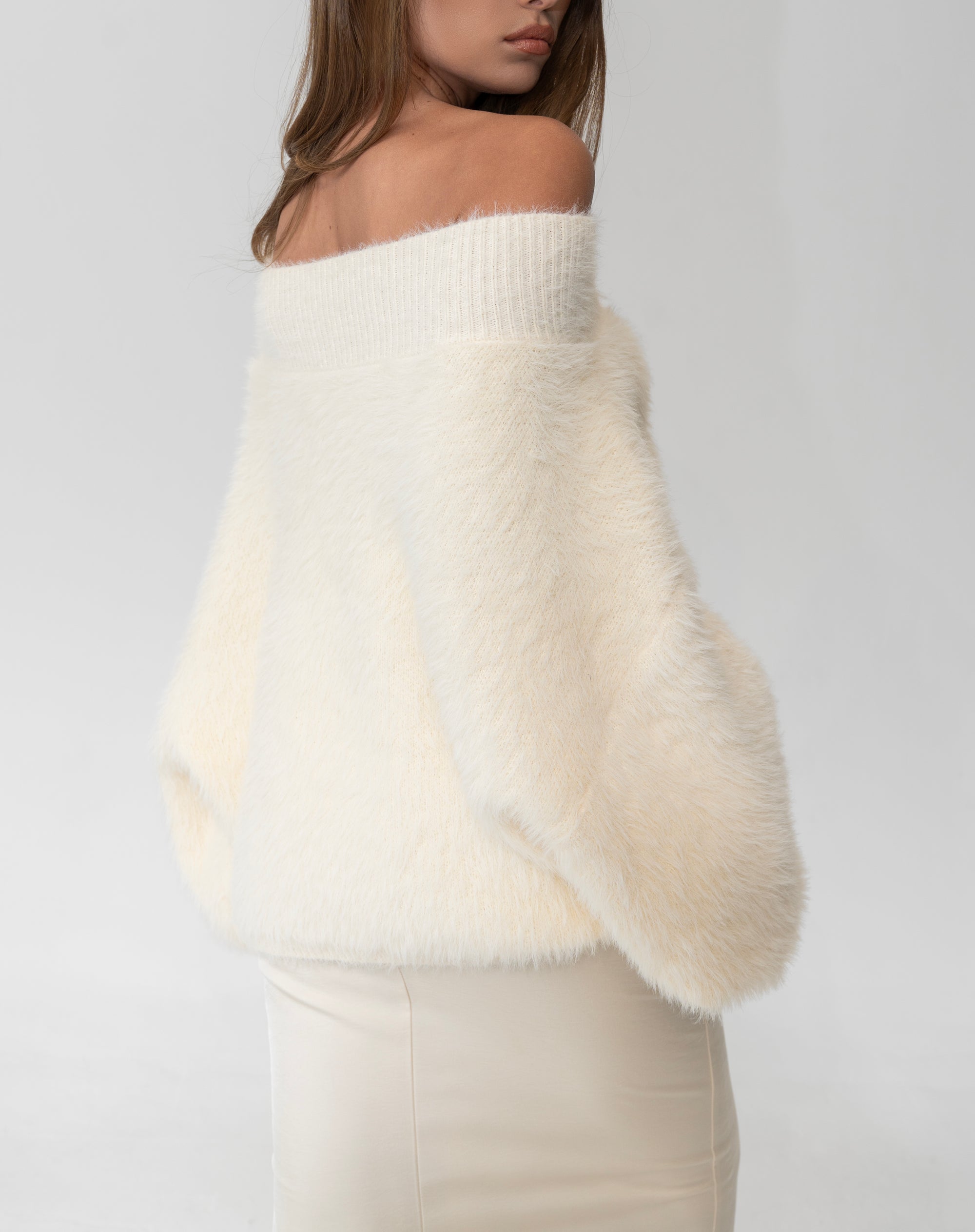 Dakota Off Shoulder Sweater, Cream