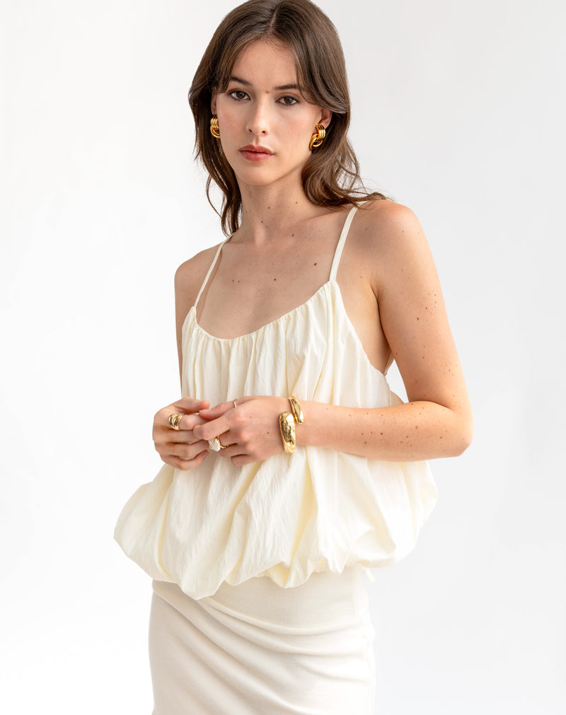 Serena Sleeveless Puffed Hem Top, Ivory