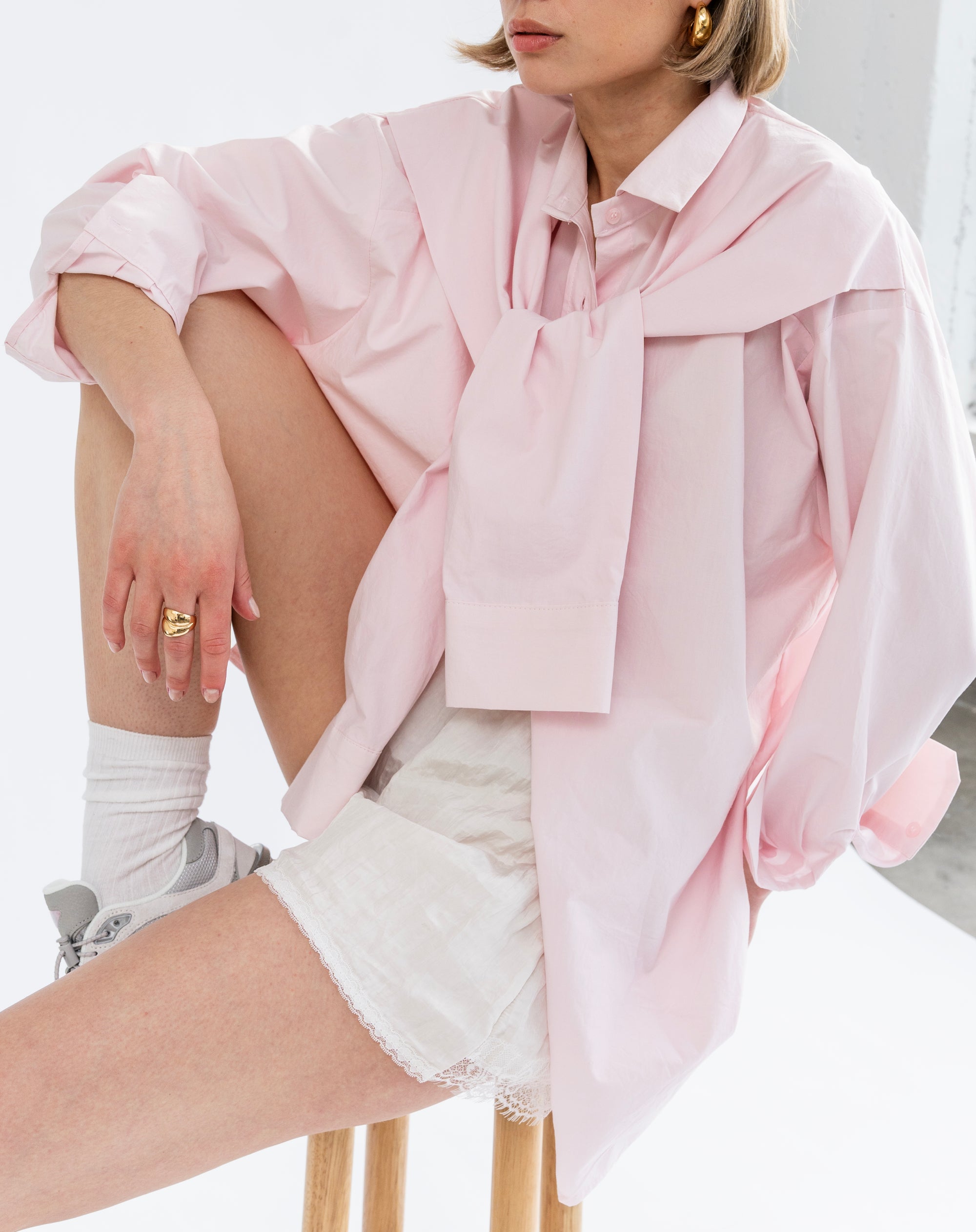 Soren Front Tie Oversized Shirt, Pink