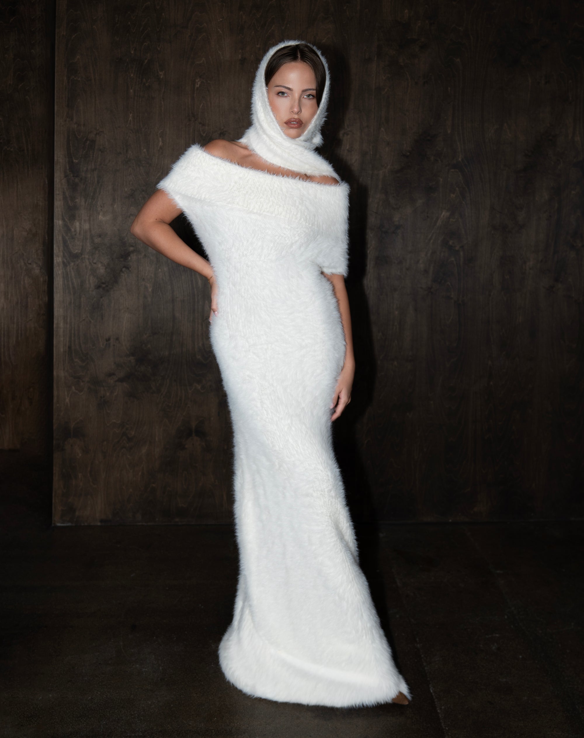 Alaina Scarf Sweater Dress, Cream