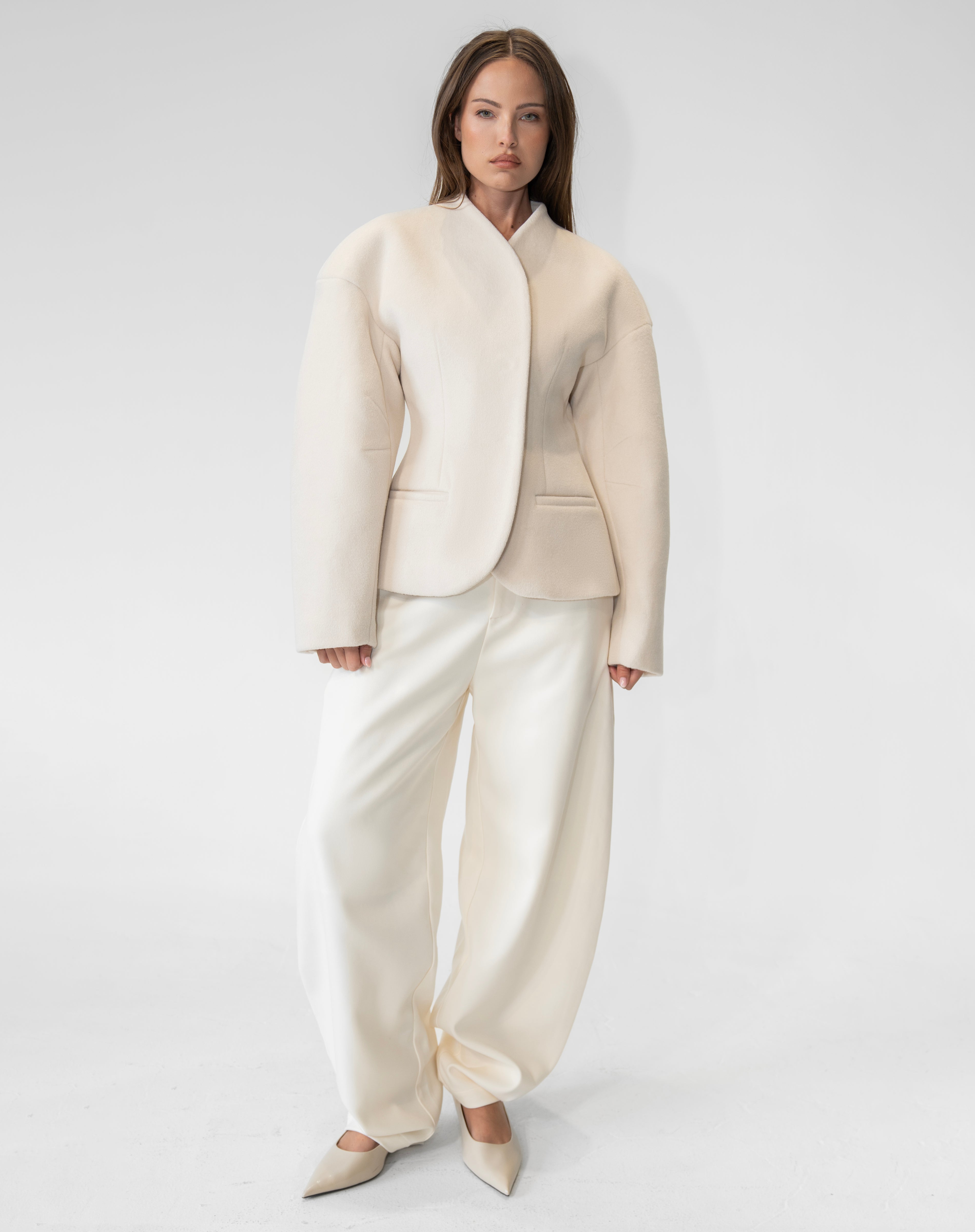 Hayden Cinched Wool Blazer, Cream | The Bekk