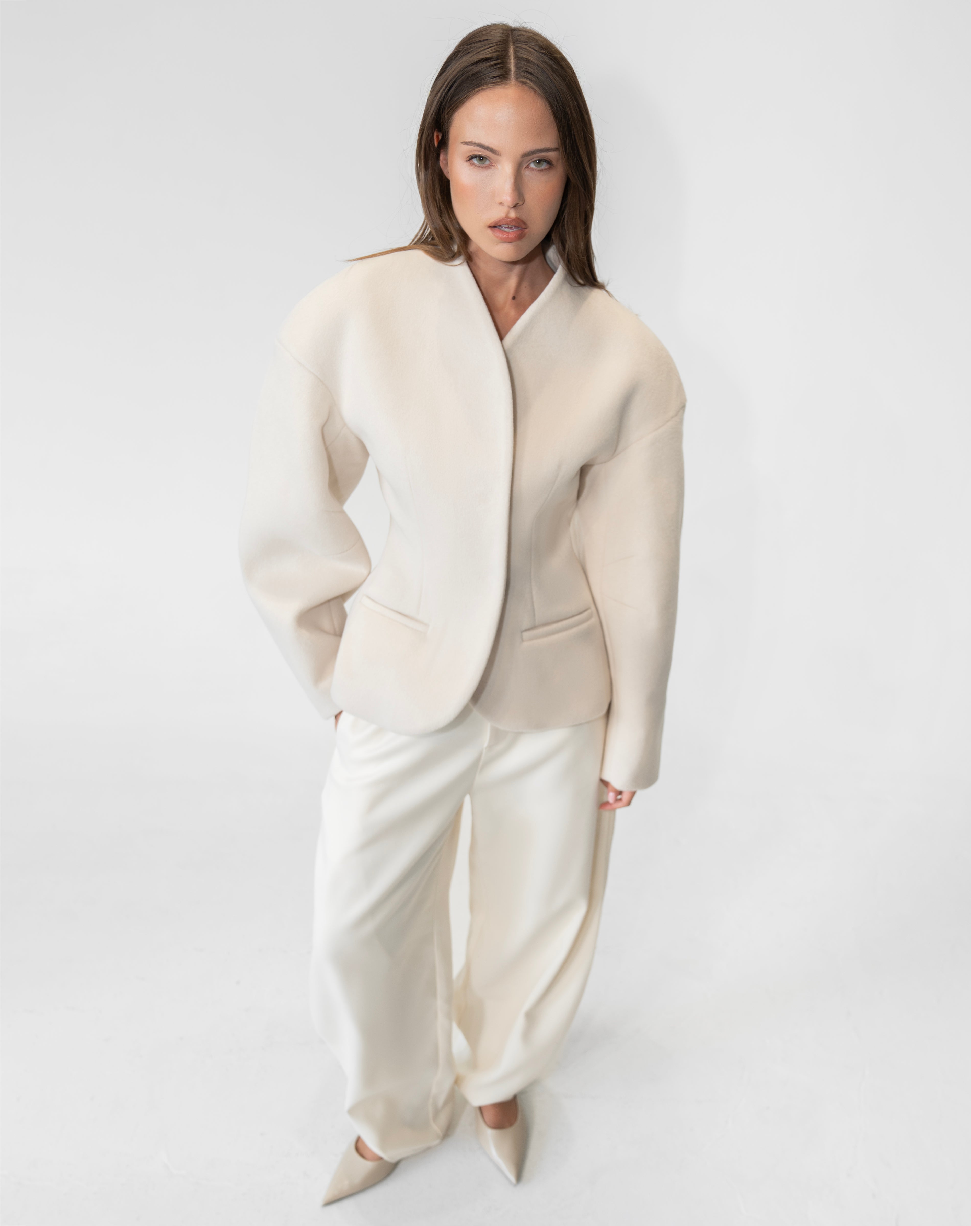 Hayden Cinched Wool Blazer, Cream | The Bekk