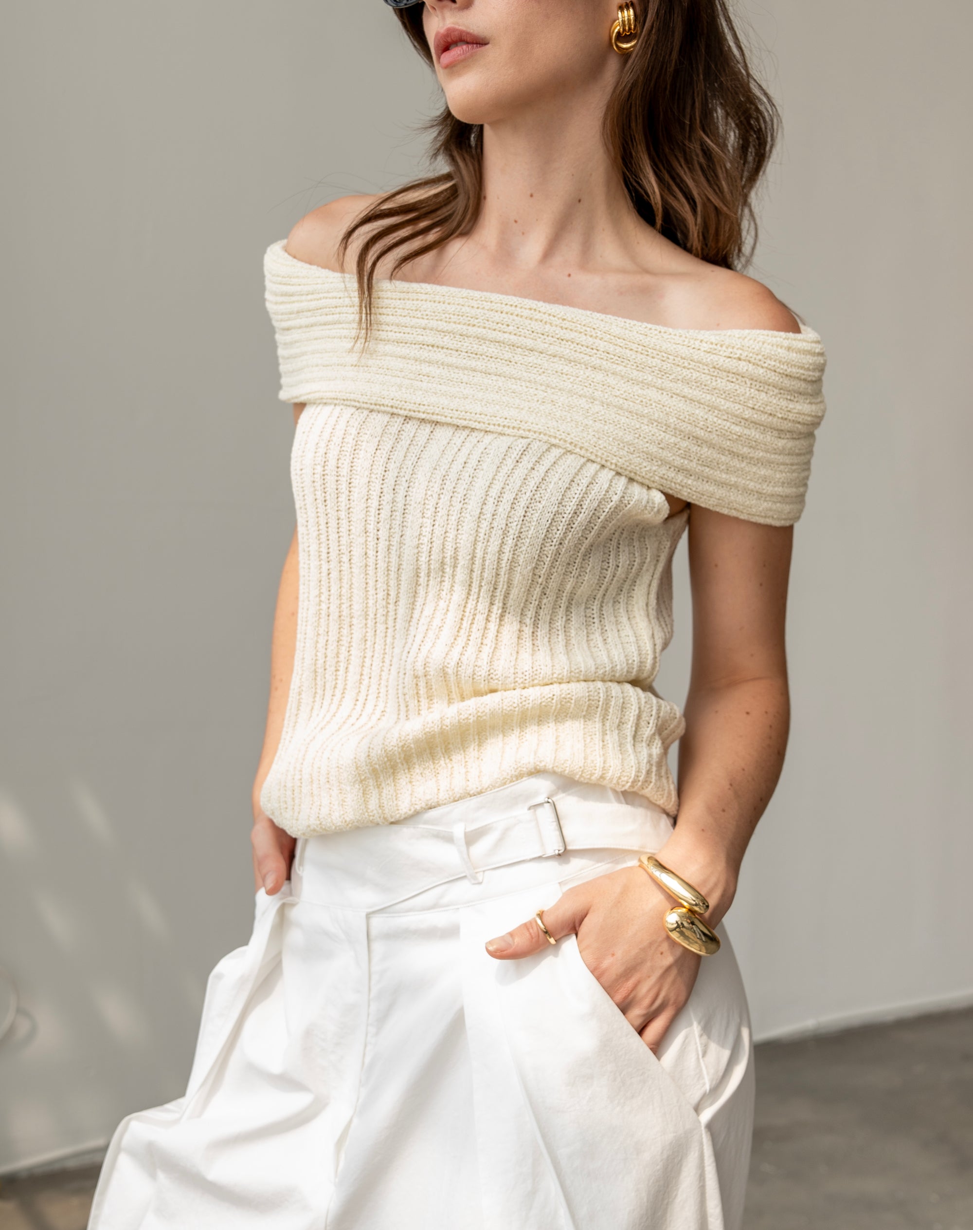 Brielle Off Shoulder Sweater, Ivory