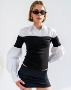 Lyra Shirt Detailed Jersey Top, White/Black