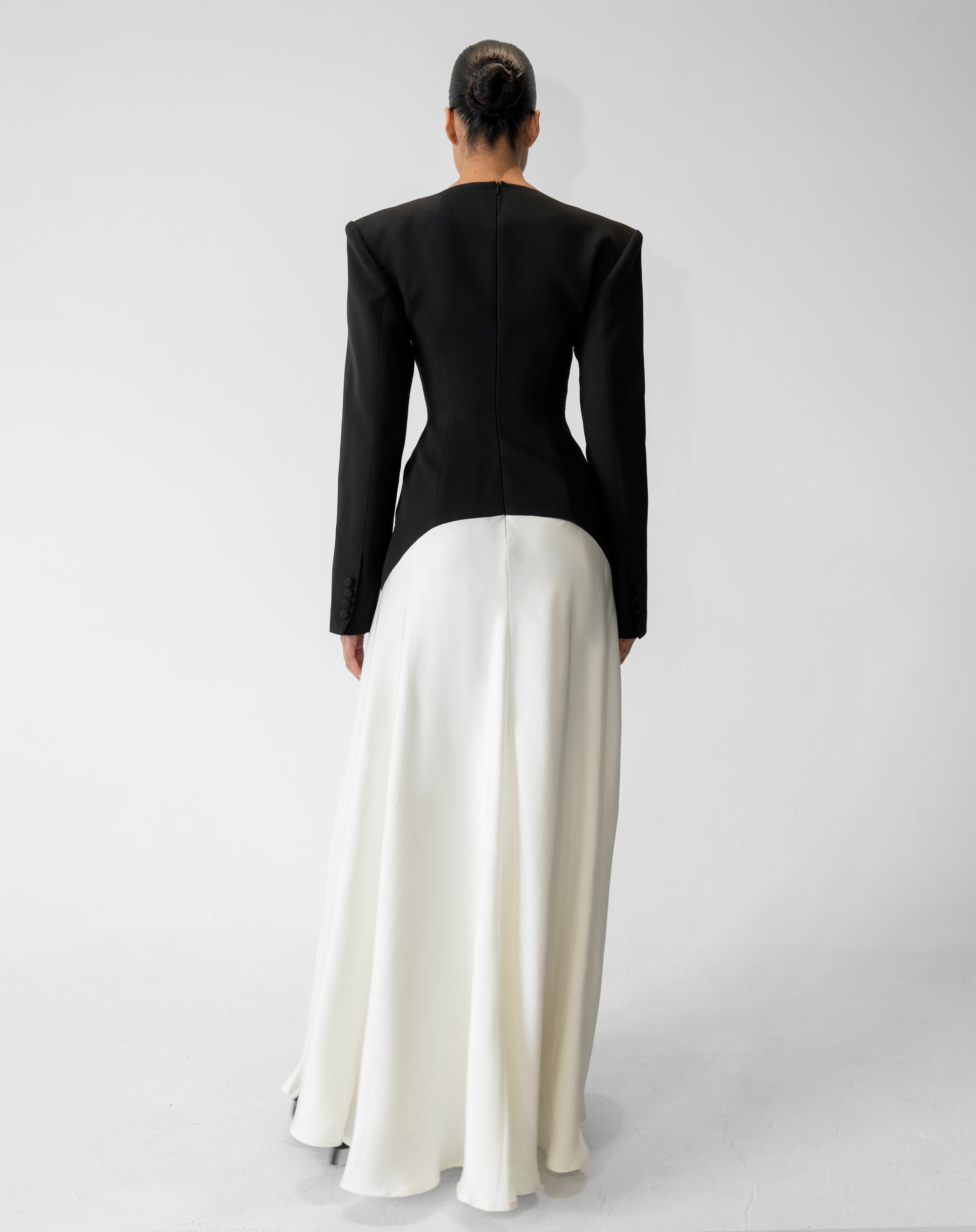 Phoebe Dress With Scarf, Black/White