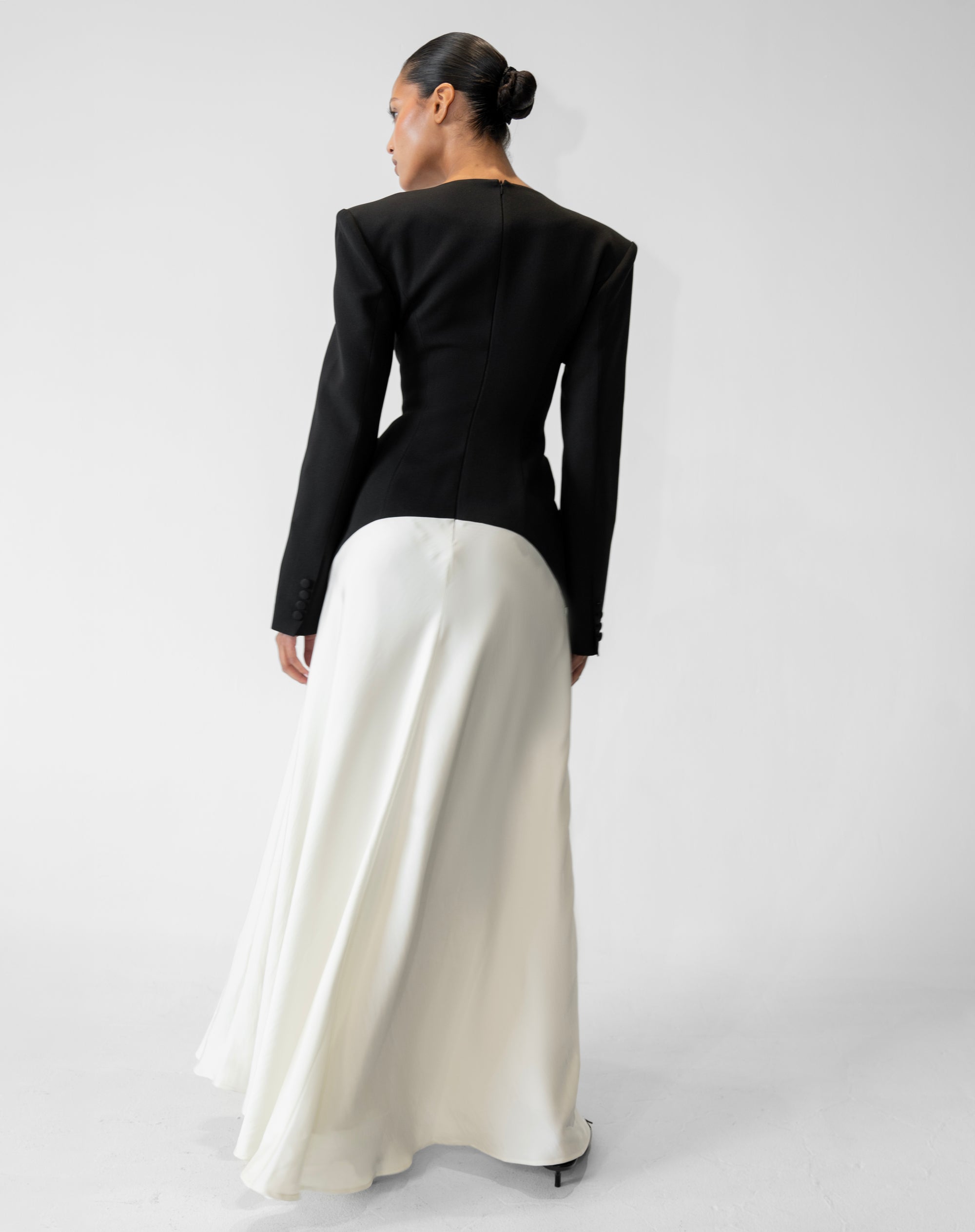 Phoebe Dress With Scarf, Black/White