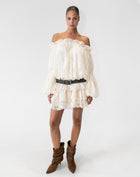 Chemisier froncé à épaules dénudées Elora, pêche