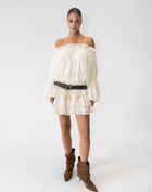 Chemisier froncé à épaules dénudées Elora, pêche