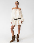 Chemisier froncé à épaules dénudées Elora, pêche