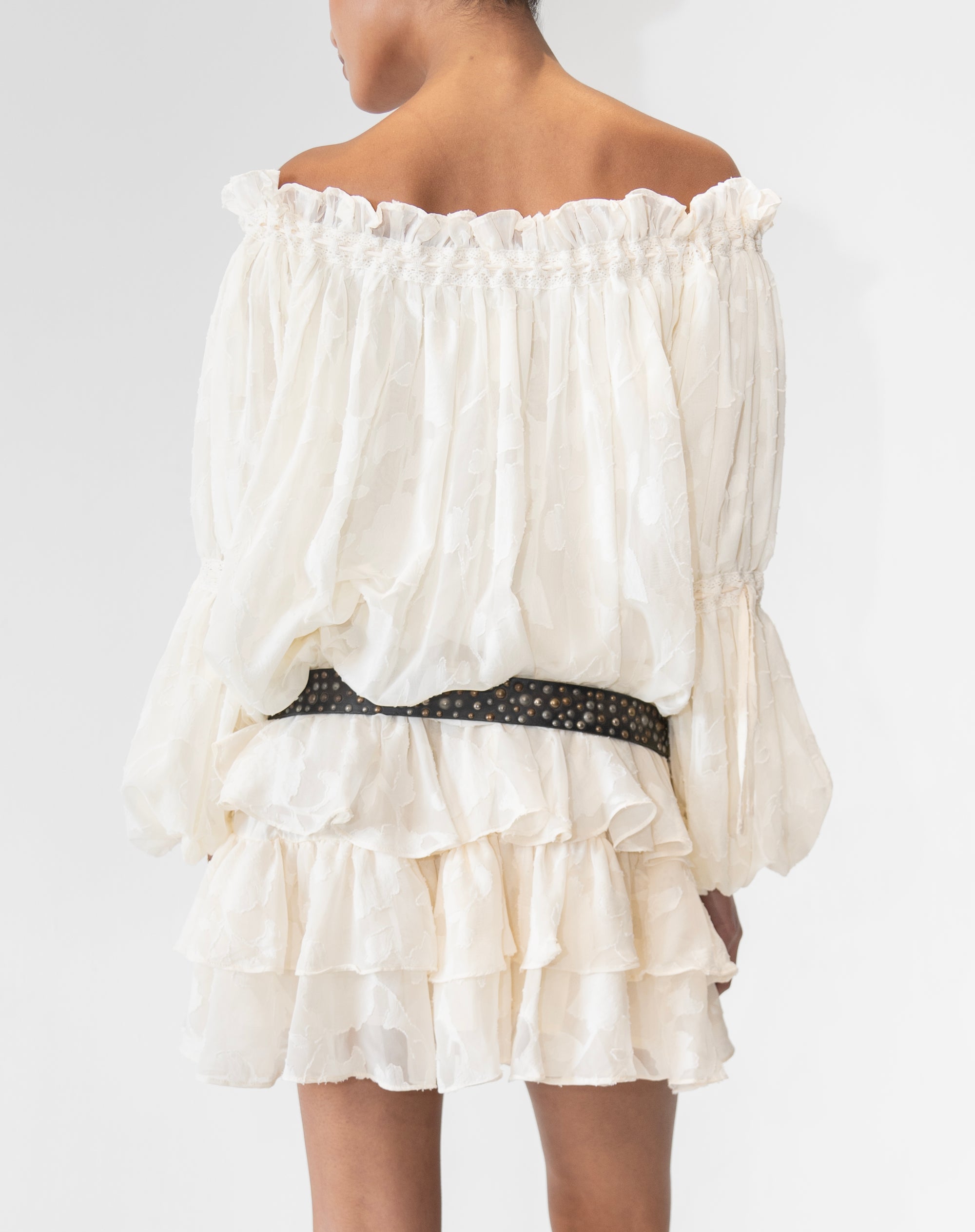 Chemisier froncé à épaules dénudées Elora, pêche