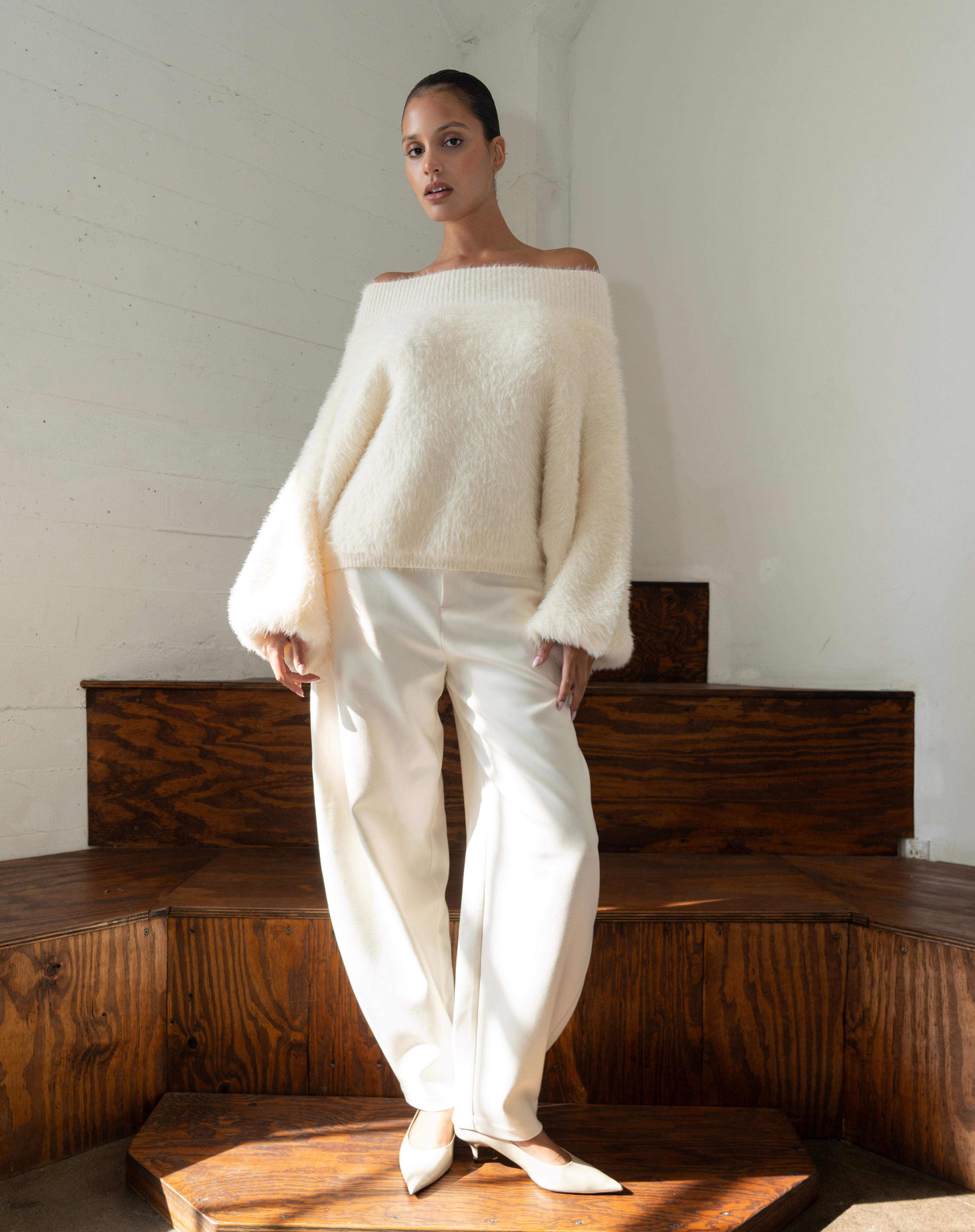 Dakota Off Shoulder Sweater, Cream | The Bekk