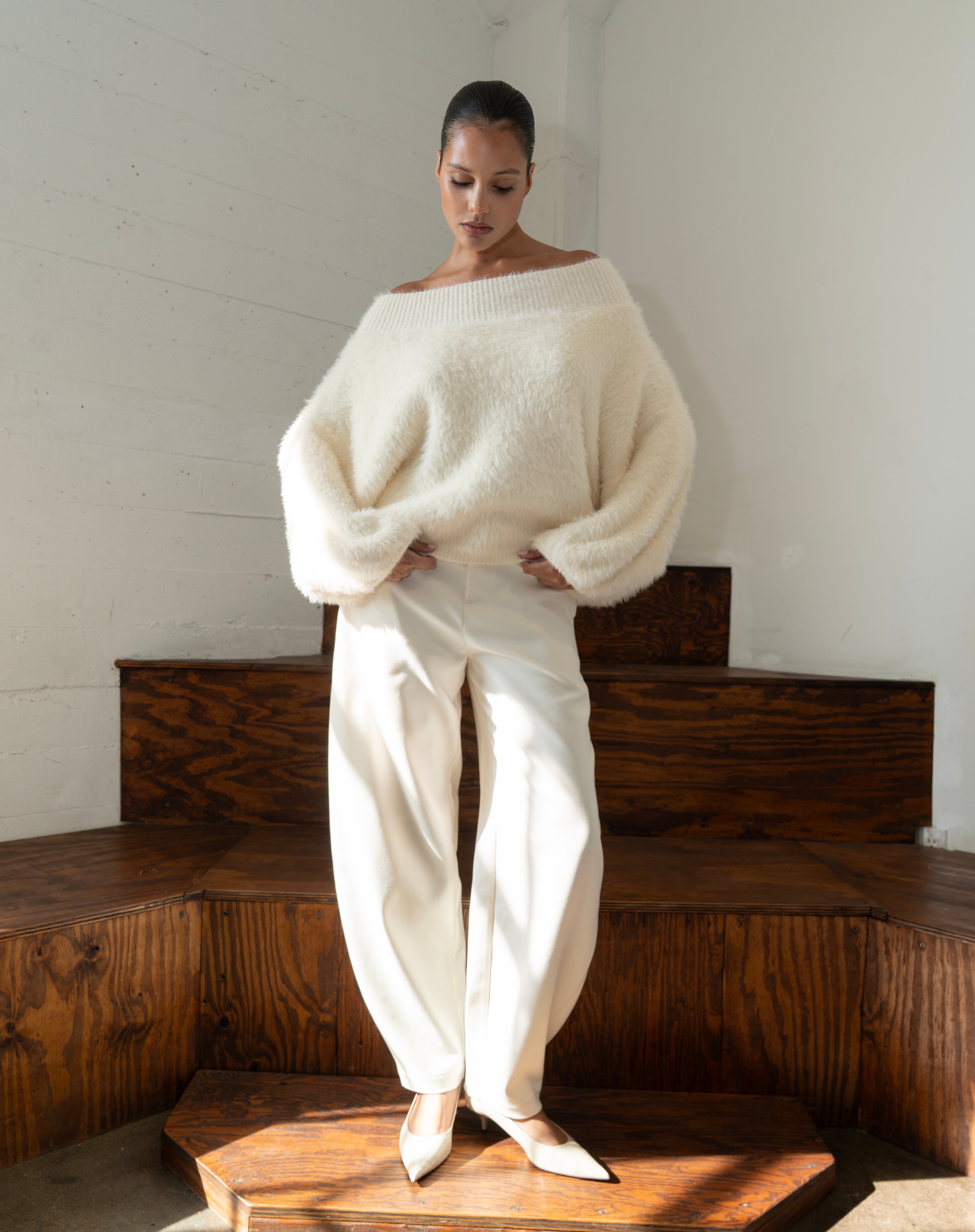 Dakota Off Shoulder Sweater, Cream | The Bekk