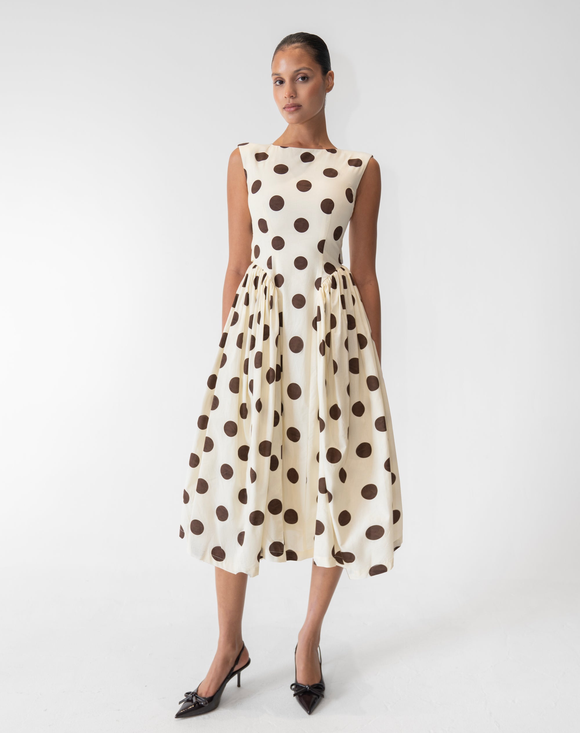Chloe Dress, Brown Polka