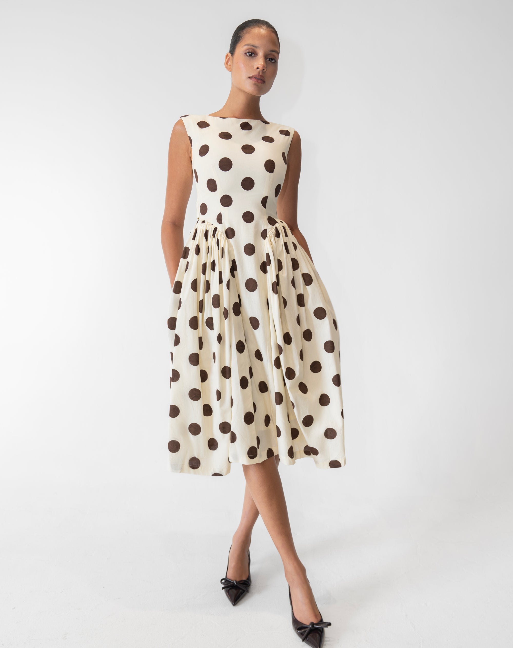 Chloe Dress, Brown Polka