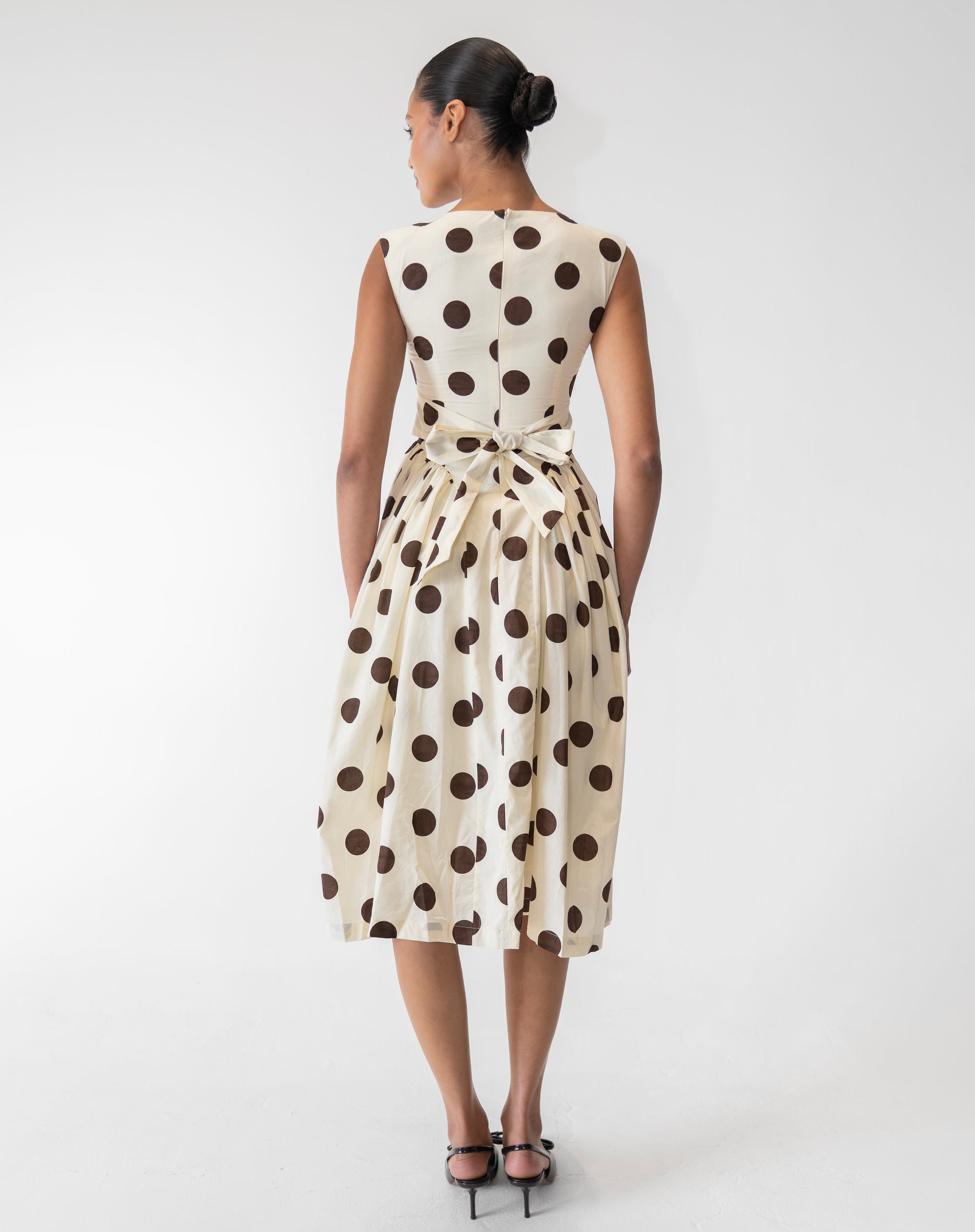 black and brown polka dot dress Emaria | Brown Polka-Dot Satin Cowl-Maxi Dress With Scarf