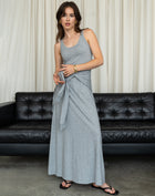 Ivy Sleeveless Self Tie Midi Dress, Grey