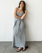 Ivy Sleeveless Self Tie Midi Dress, Grey