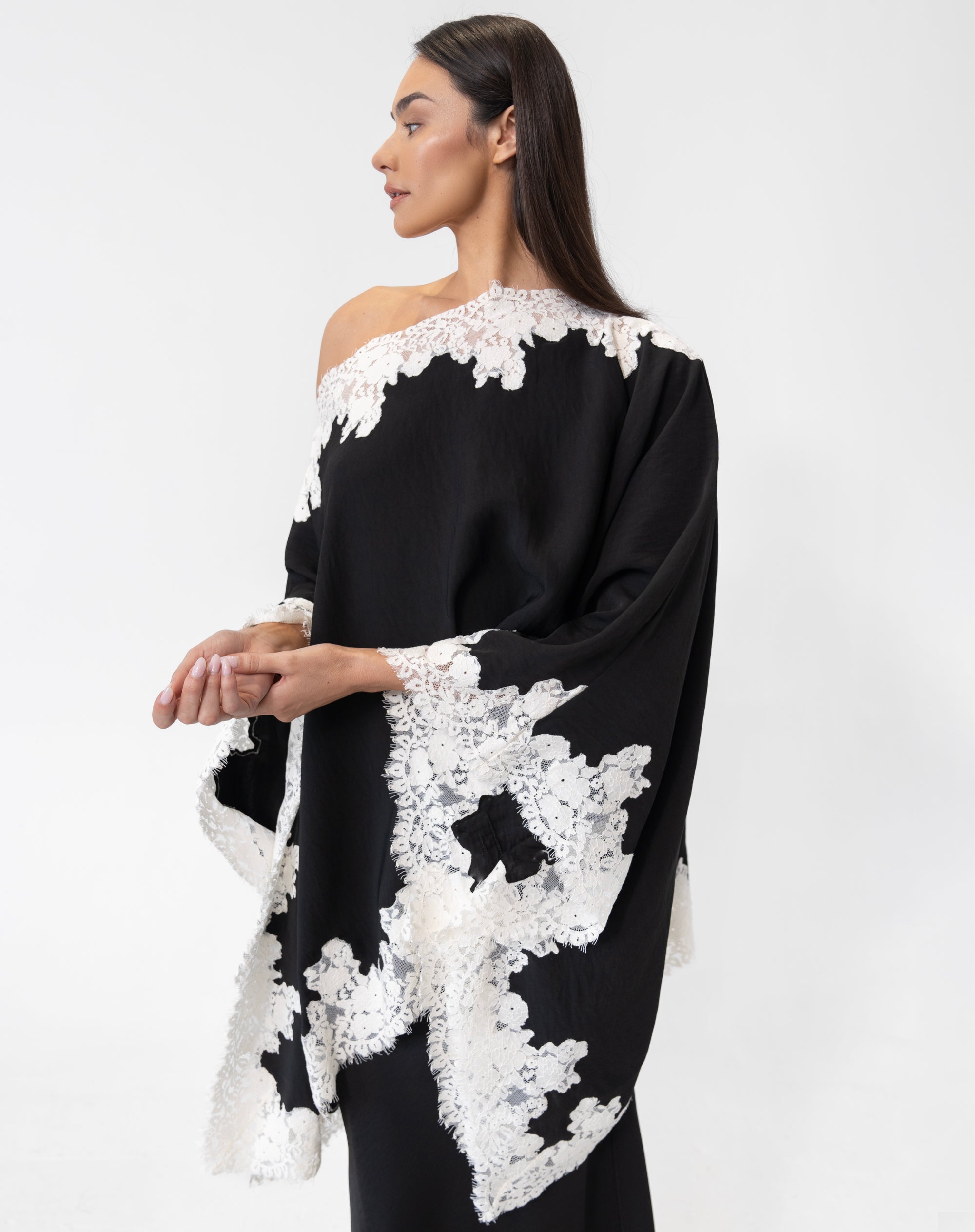 Elsie Lace Cape Top, Black