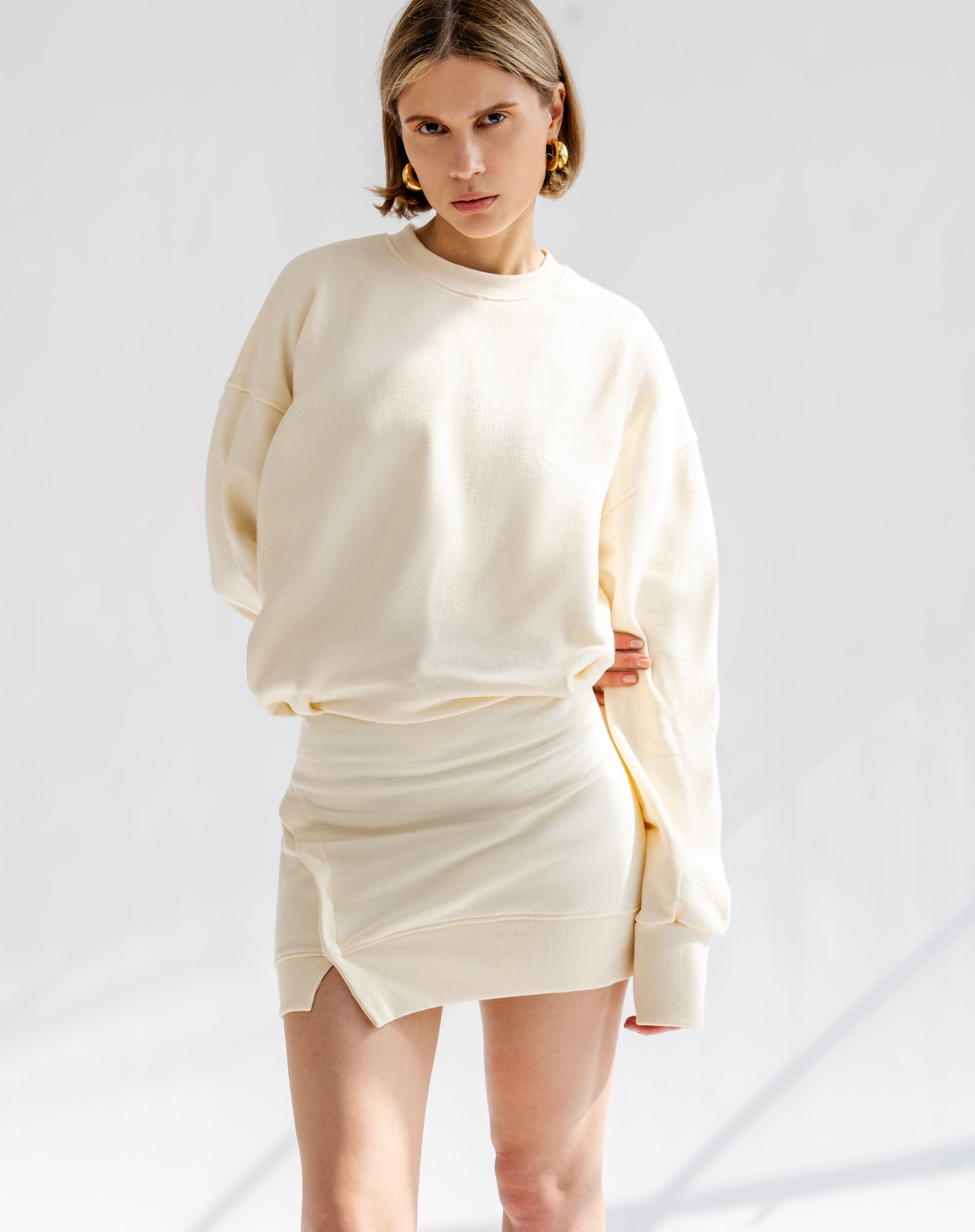 August Sweatshirt Mini Dress, Butter Yellow