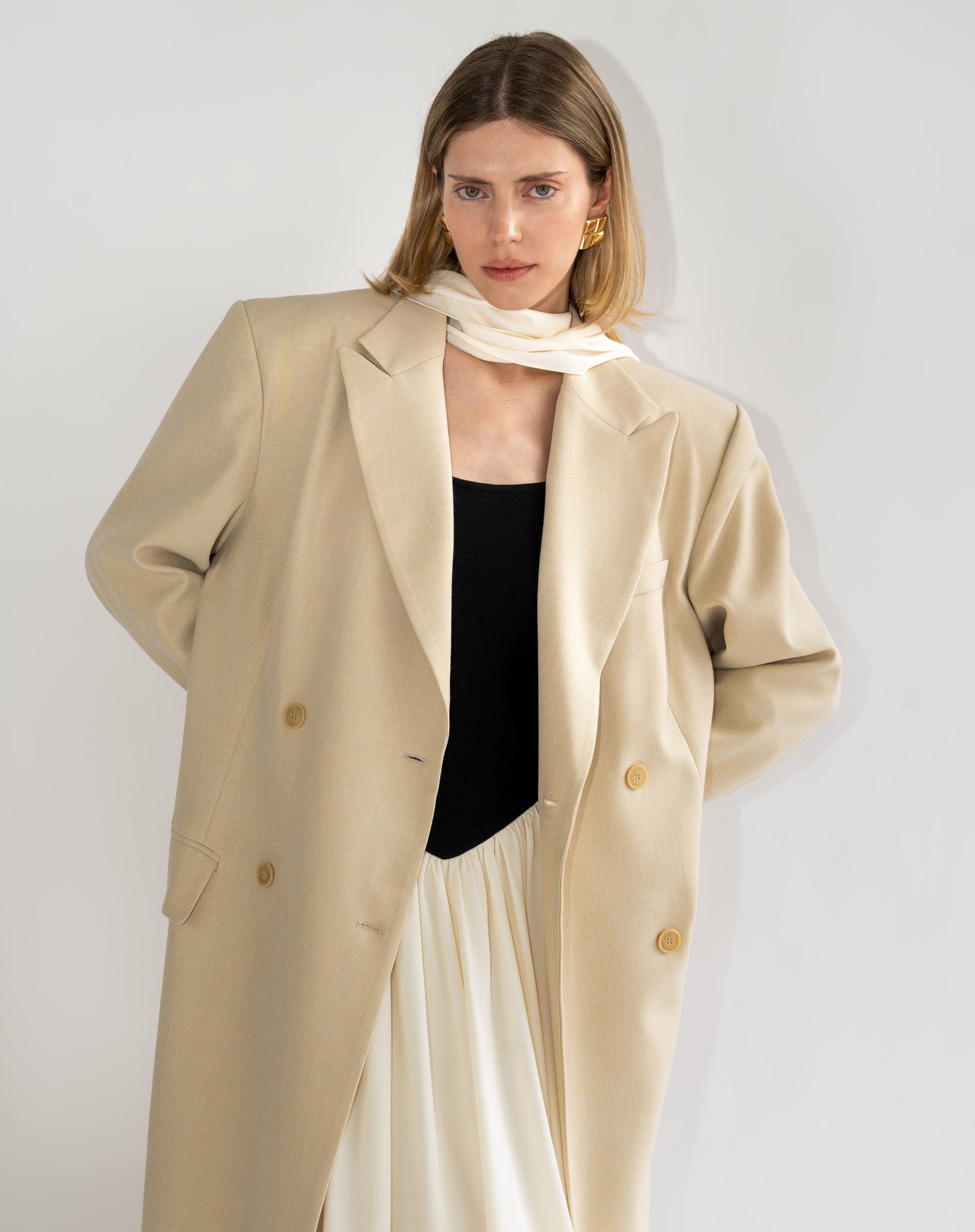 Loie Oversized Maxi Coat, Tan