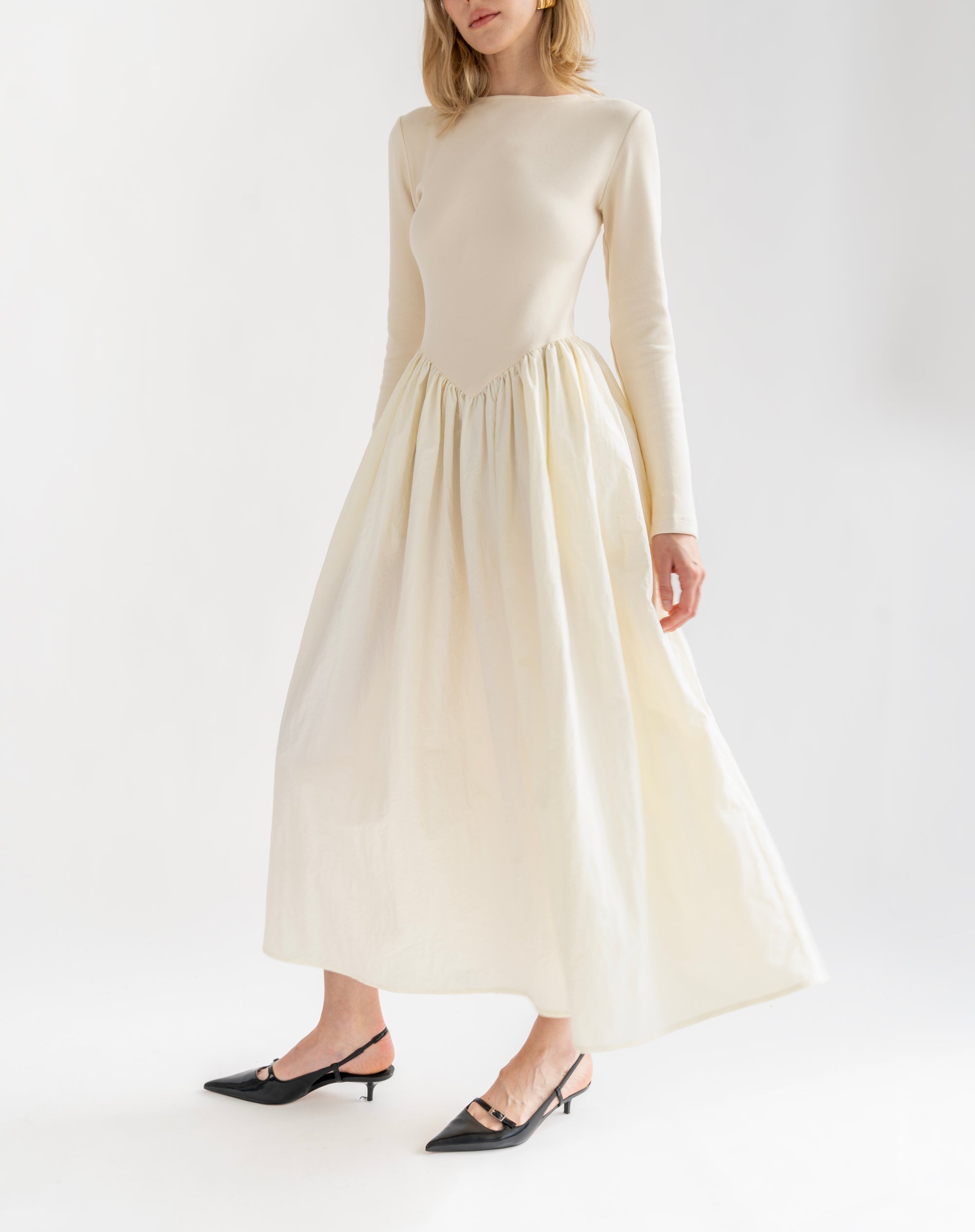 Kira Basque Waist Maxi Dress, Ivory