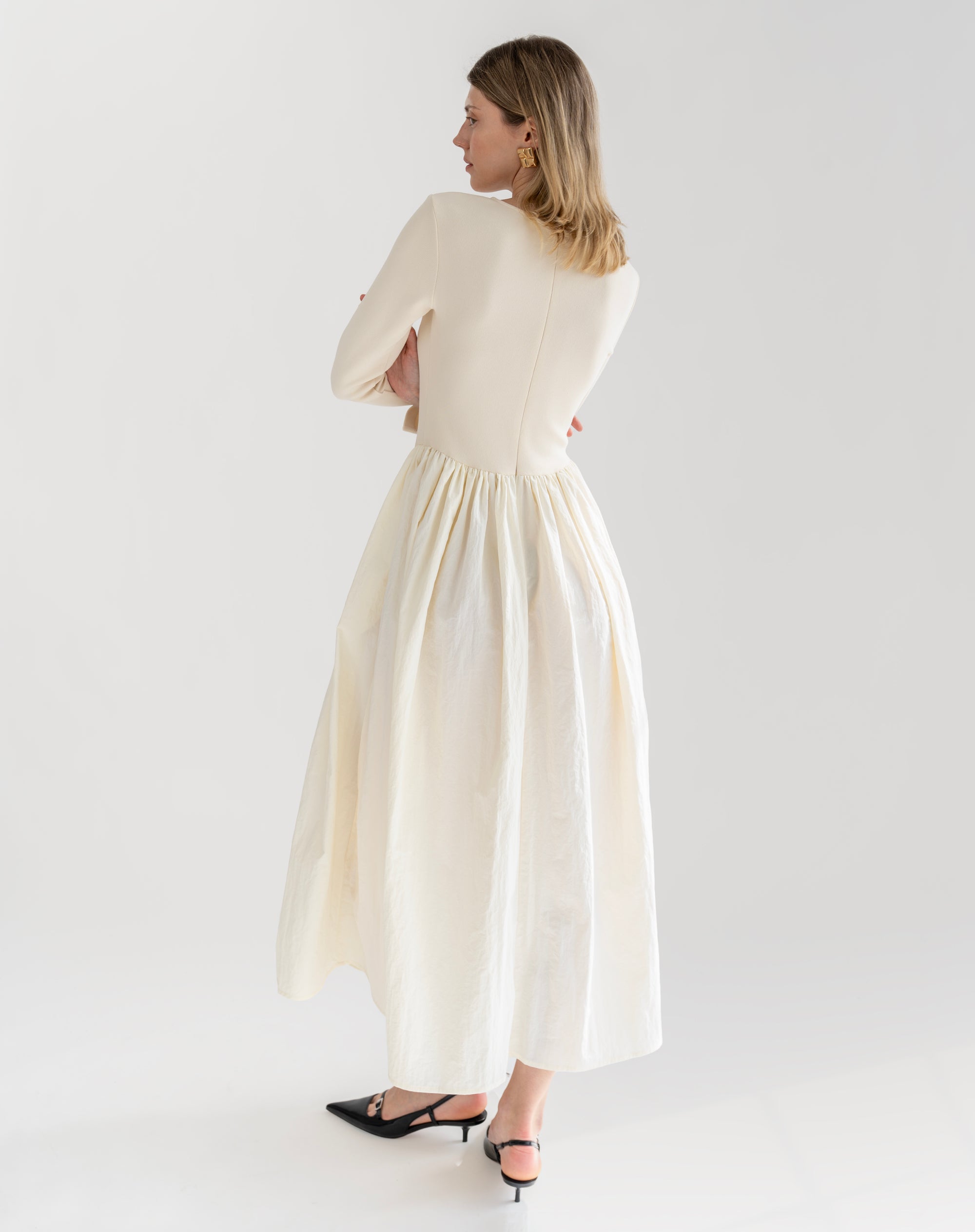 Kira Basque Waist Maxi Dress, Ivory