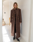 Rowan Faux Suede Oversized Maxi Coat, Dark Brown