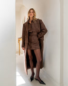 Rowan Faux Suede Oversized Maxi Coat, Dark Brown