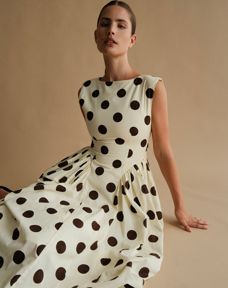 Chloe Dress, Brown Polka