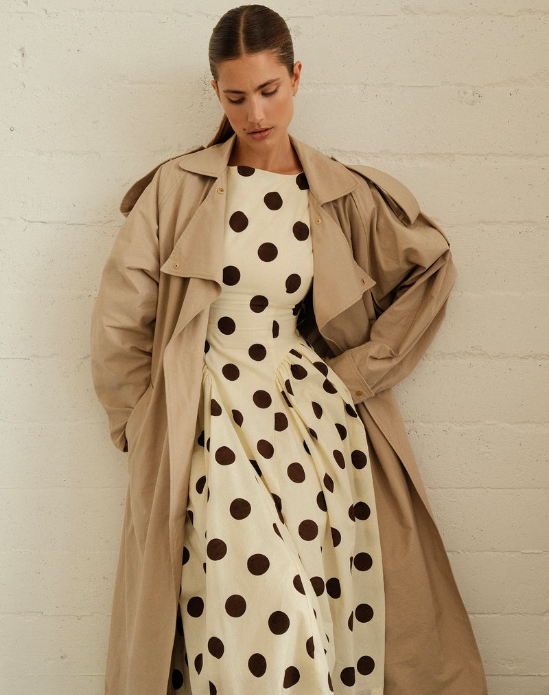 Chloe Dress, Brown Polka