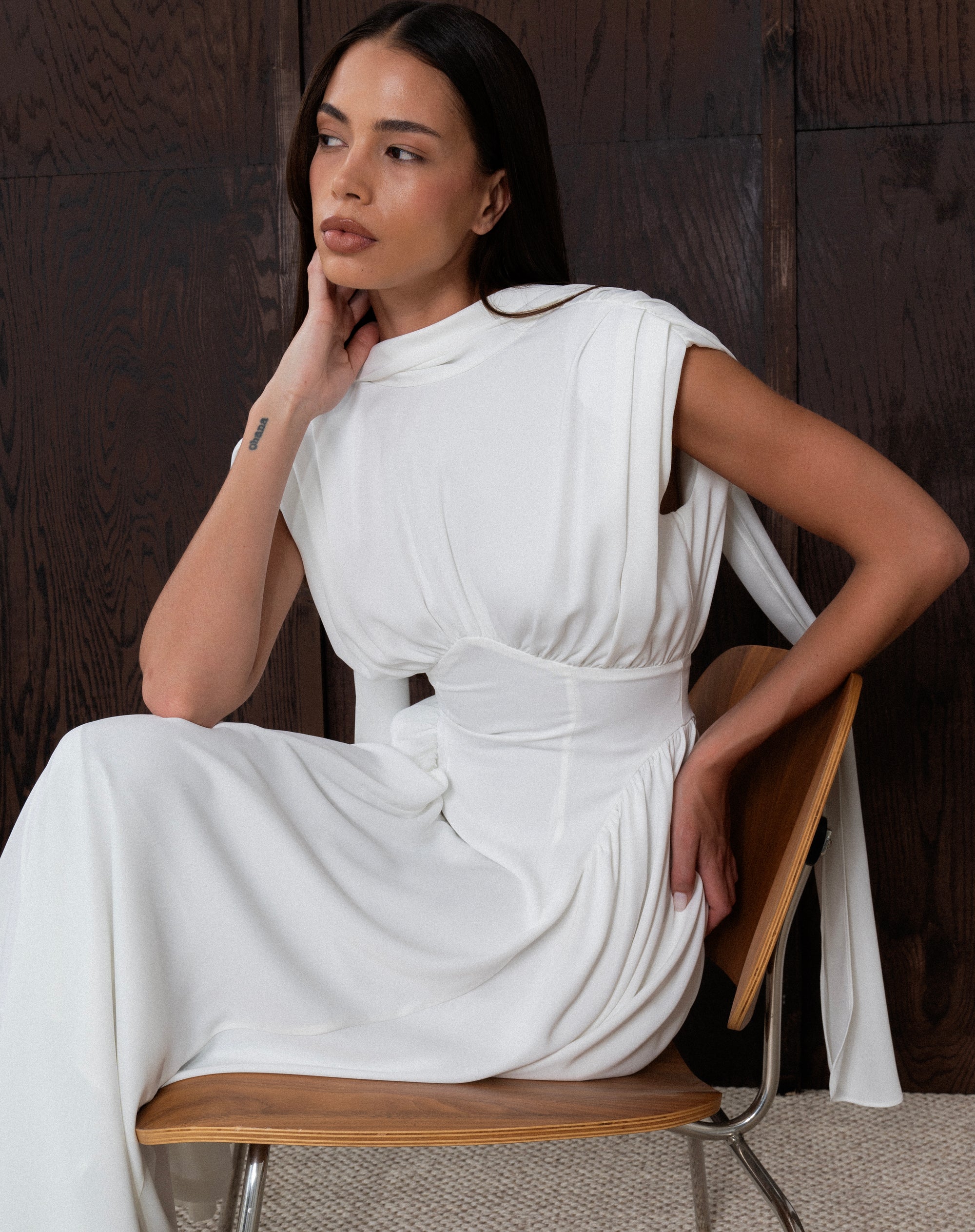 Eliana Sleeveless Scarf Dress, White