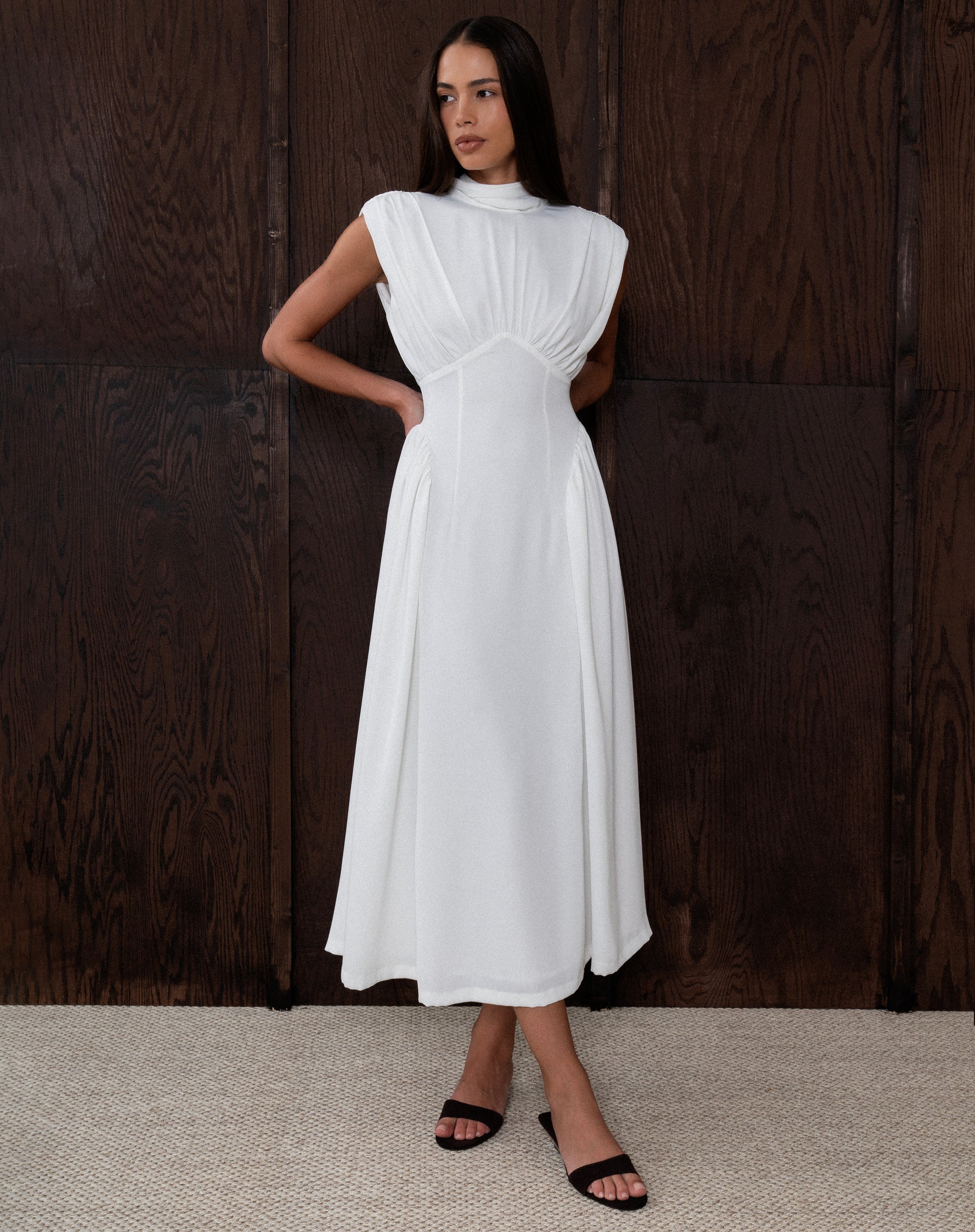 Eliana Sleeveless Scarf Dress, White