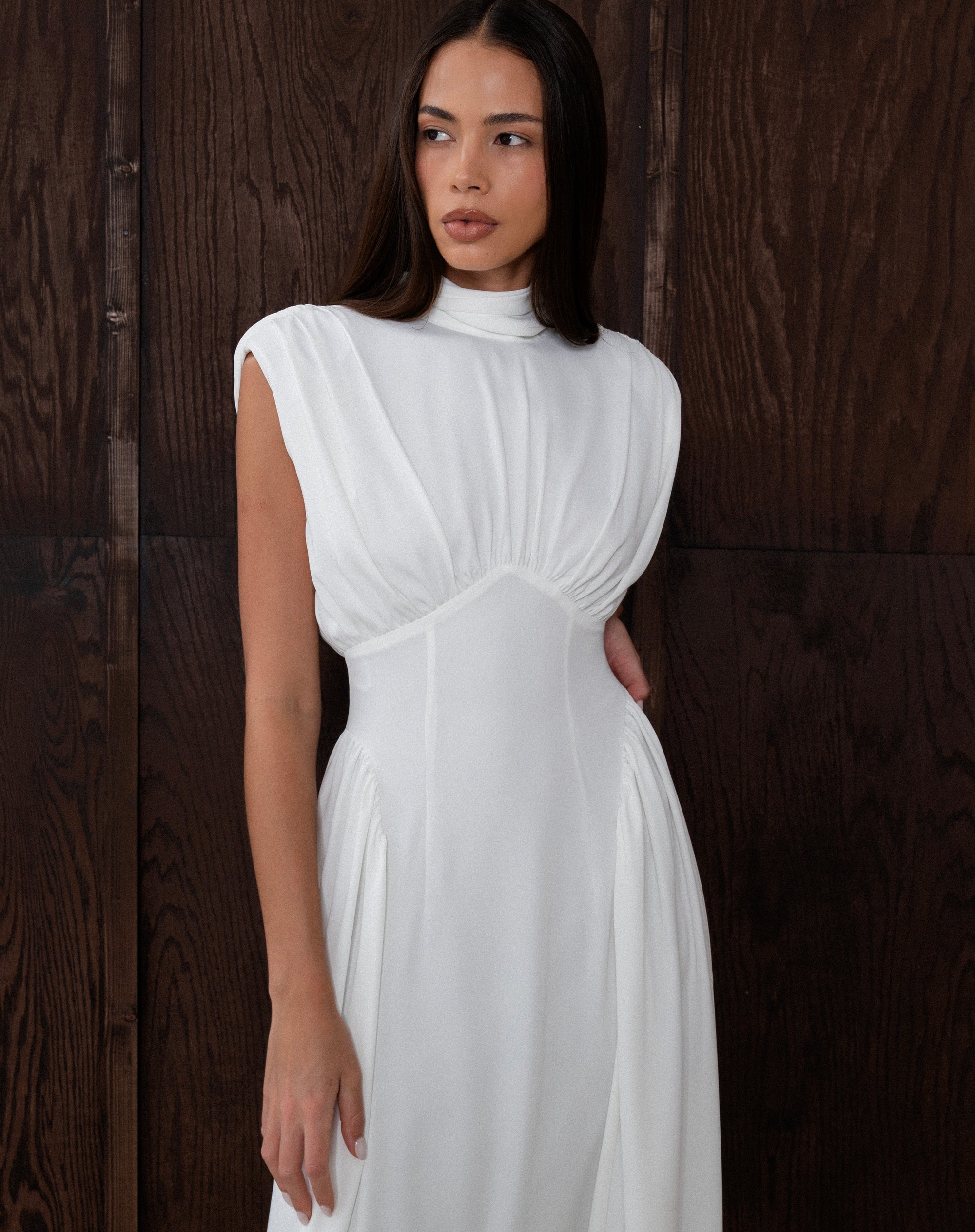 Eliana Sleeveless Scarf Dress, White