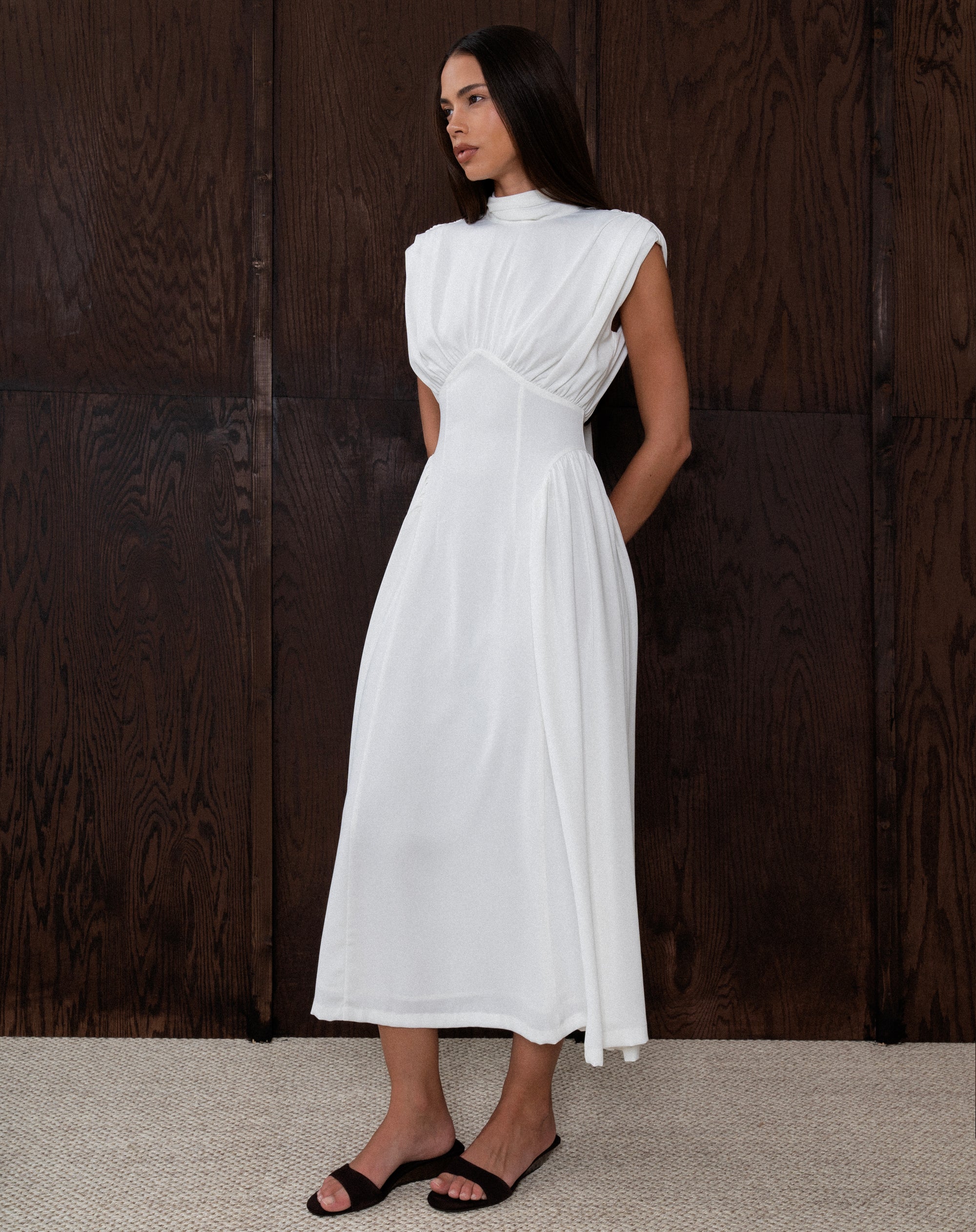 Eliana Sleeveless Scarf Dress, White