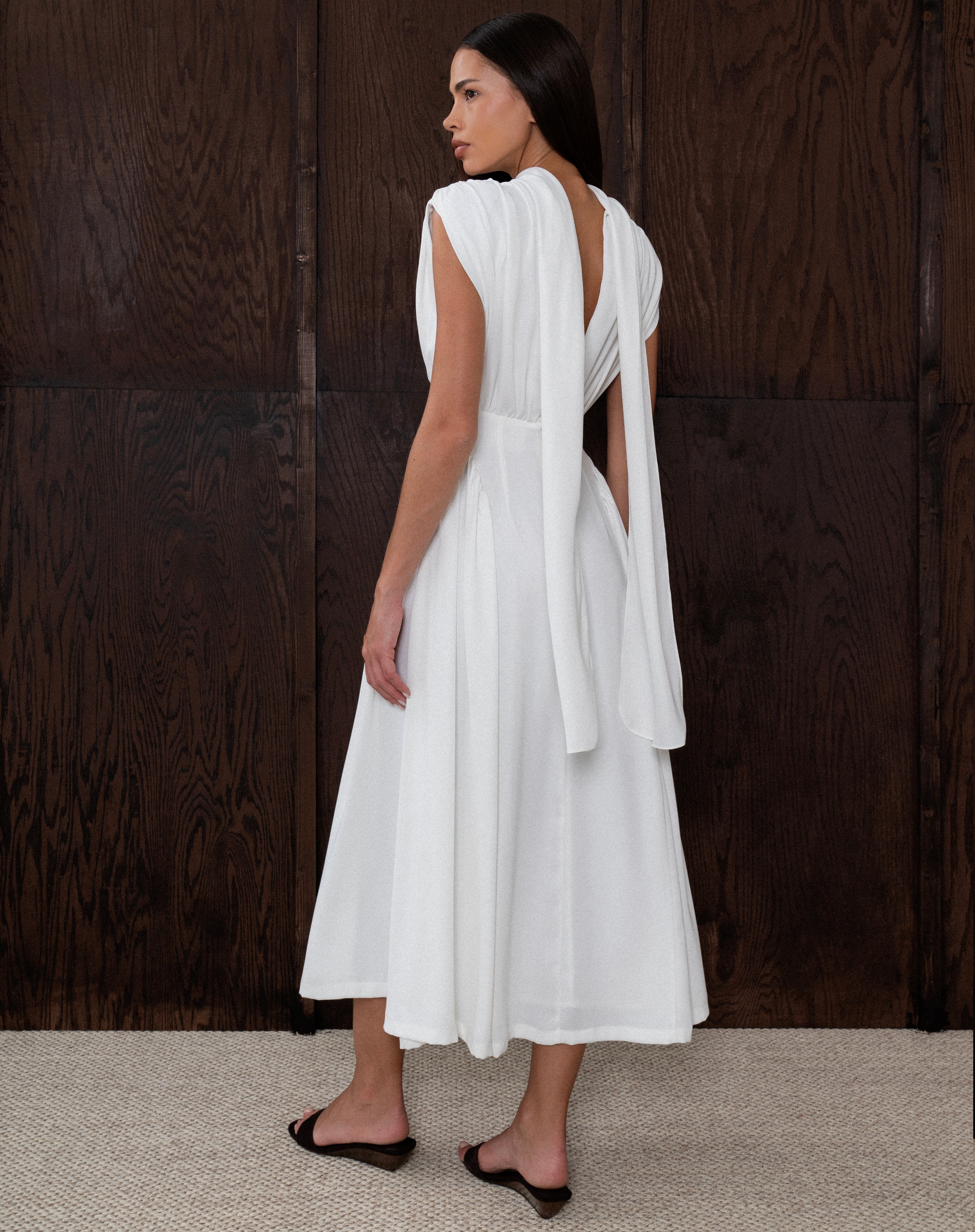 Eliana Sleeveless Scarf Dress, White | The Bekk