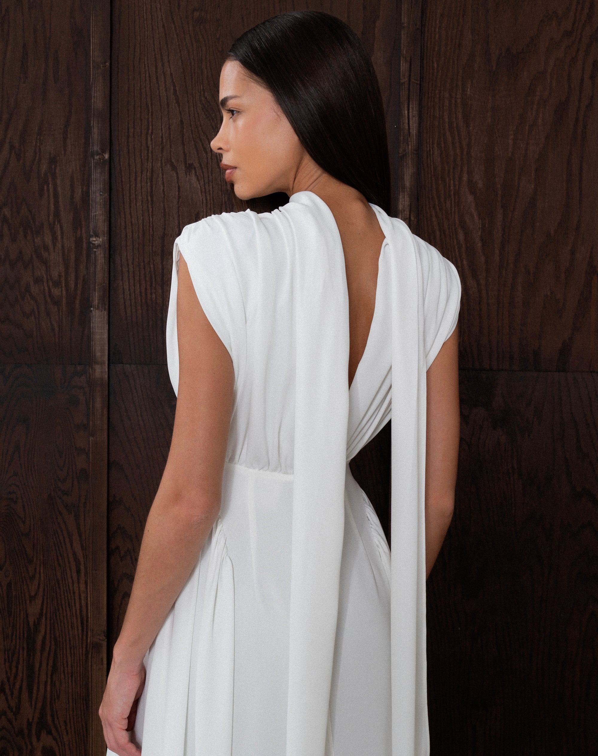 Eliana Sleeveless Scarf Dress, White