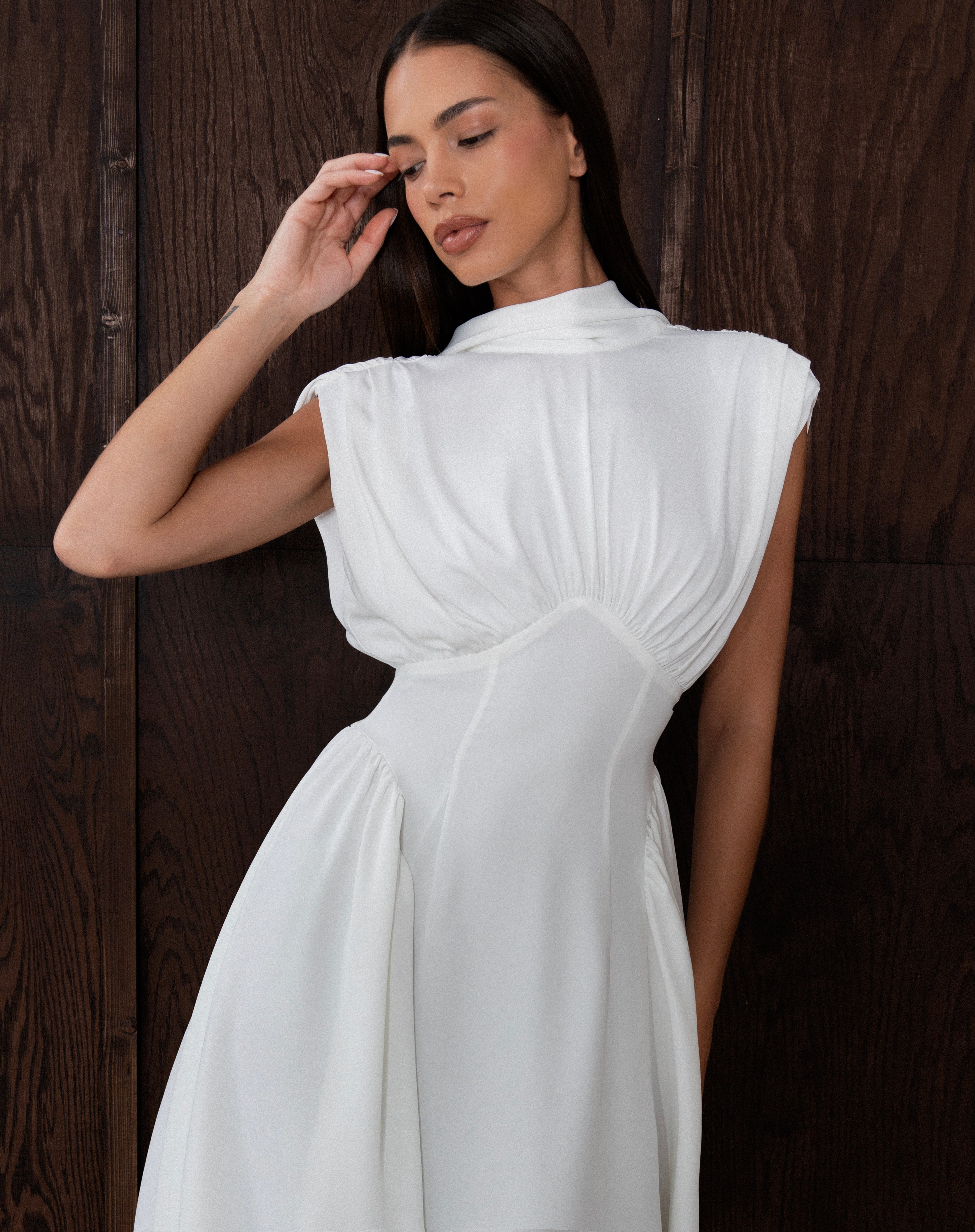 Eliana Sleeveless Scarf Dress, White | The Bekk