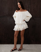 Blusa fruncida con hombros descubiertos Elora, color melocotón