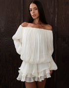 Blusa fruncida con hombros descubiertos Elora, color melocotón