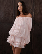 Blusa fruncida con hombros descubiertos Elora, color melocotón