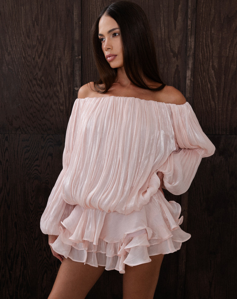 Blusa fruncida con hombros descubiertos Elora, color melocotón