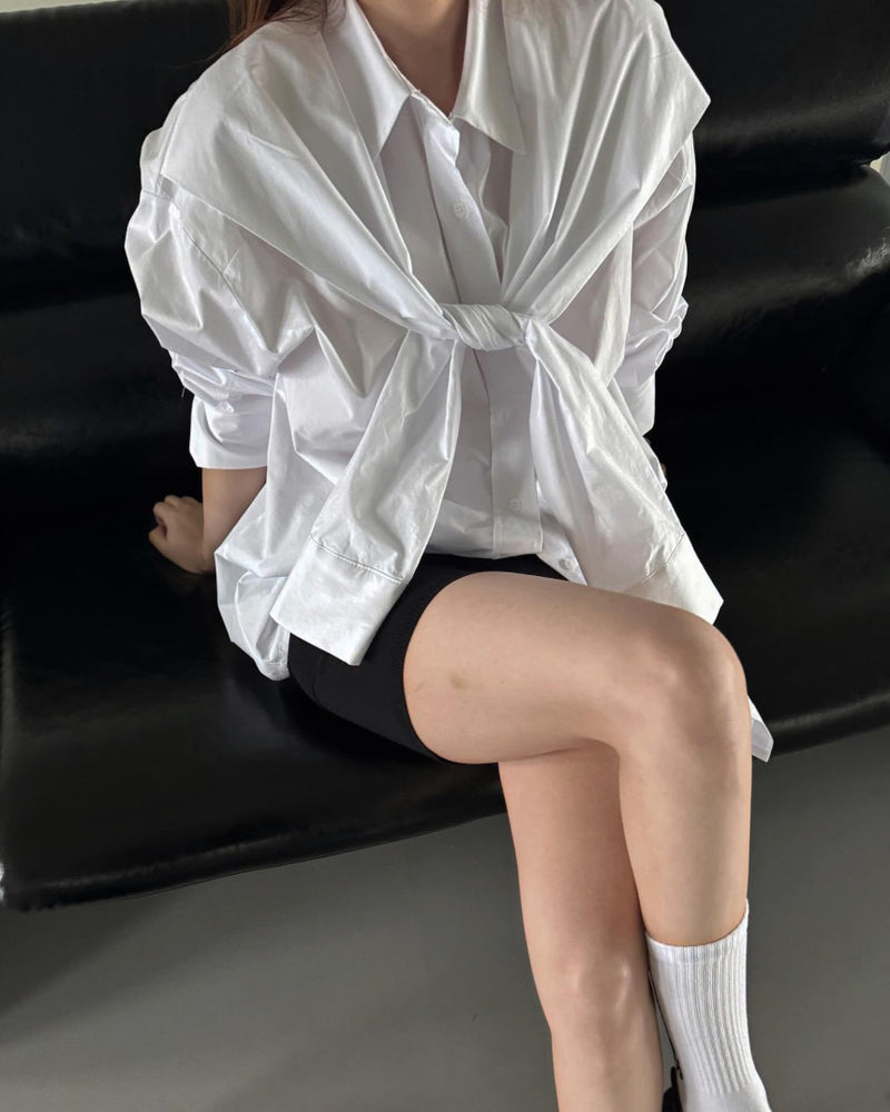 Soren Front Tie Oversized Shirt, White