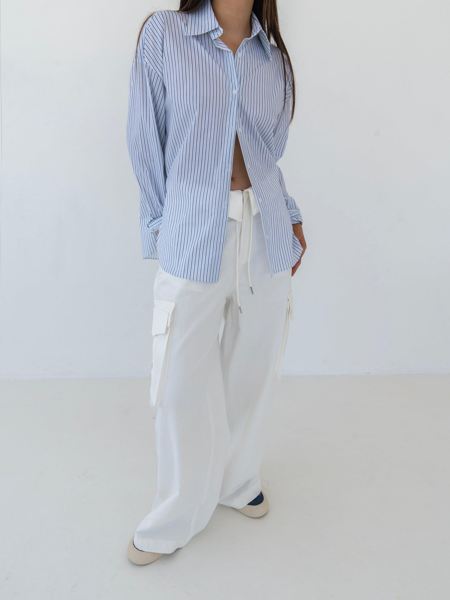 Amaya Oversized Striped Button Down Shirt / Blue - The Bekk